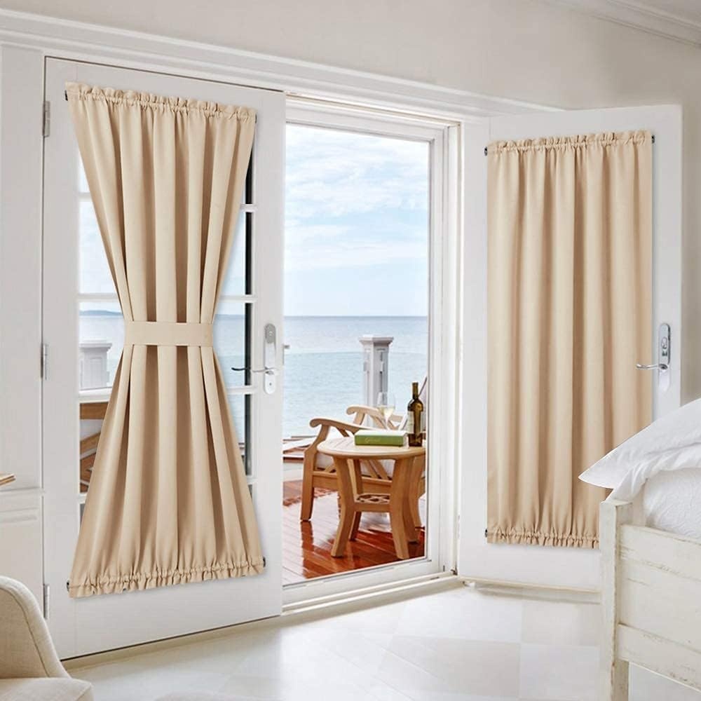 image:imageNICETOWN Stone Blue Blackout Door Curtains with Tieback for French WindowBiscotti Beige