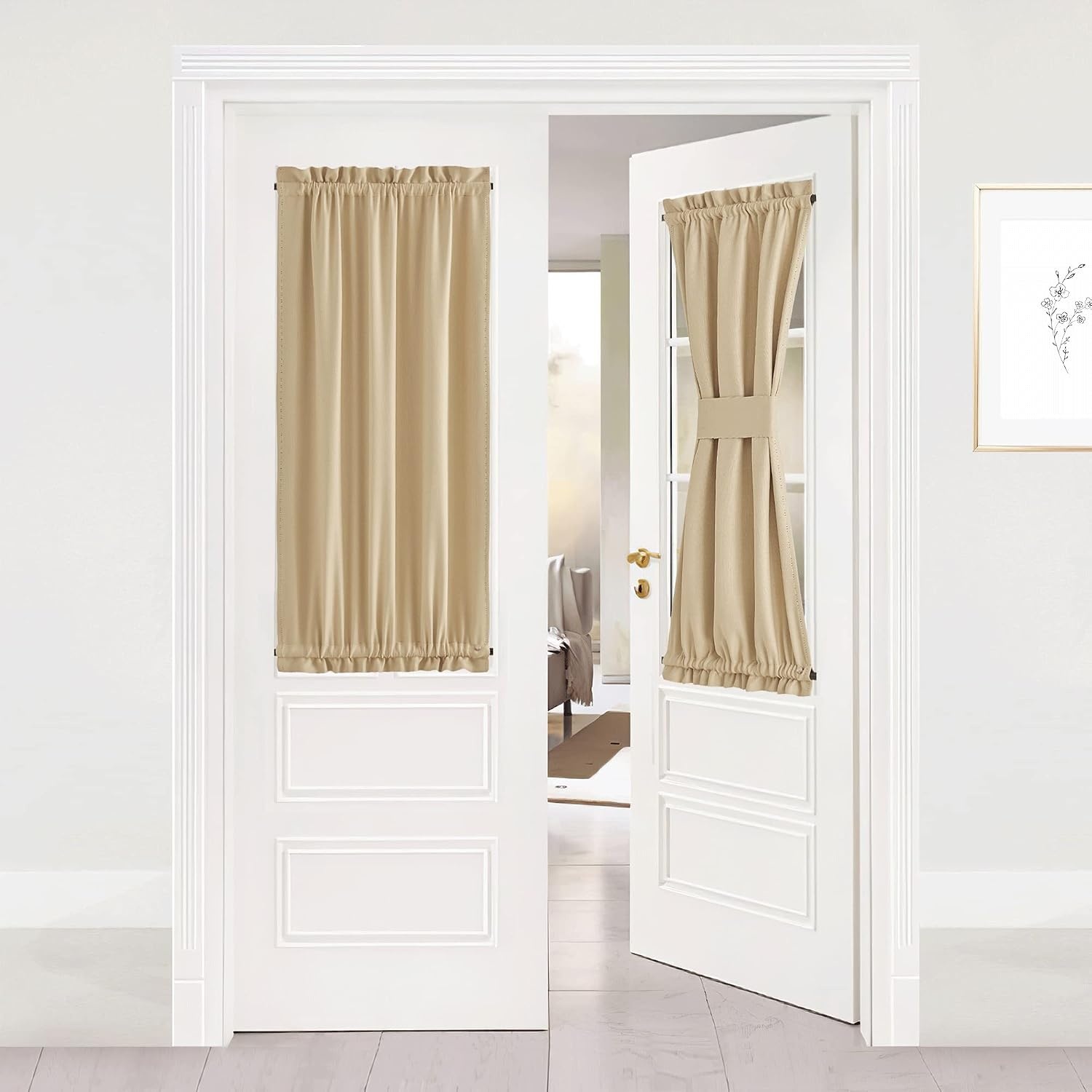image:imageNICETOWN Stone Blue Blackout Door Curtains with Tieback for French WindowBiscotti Beige