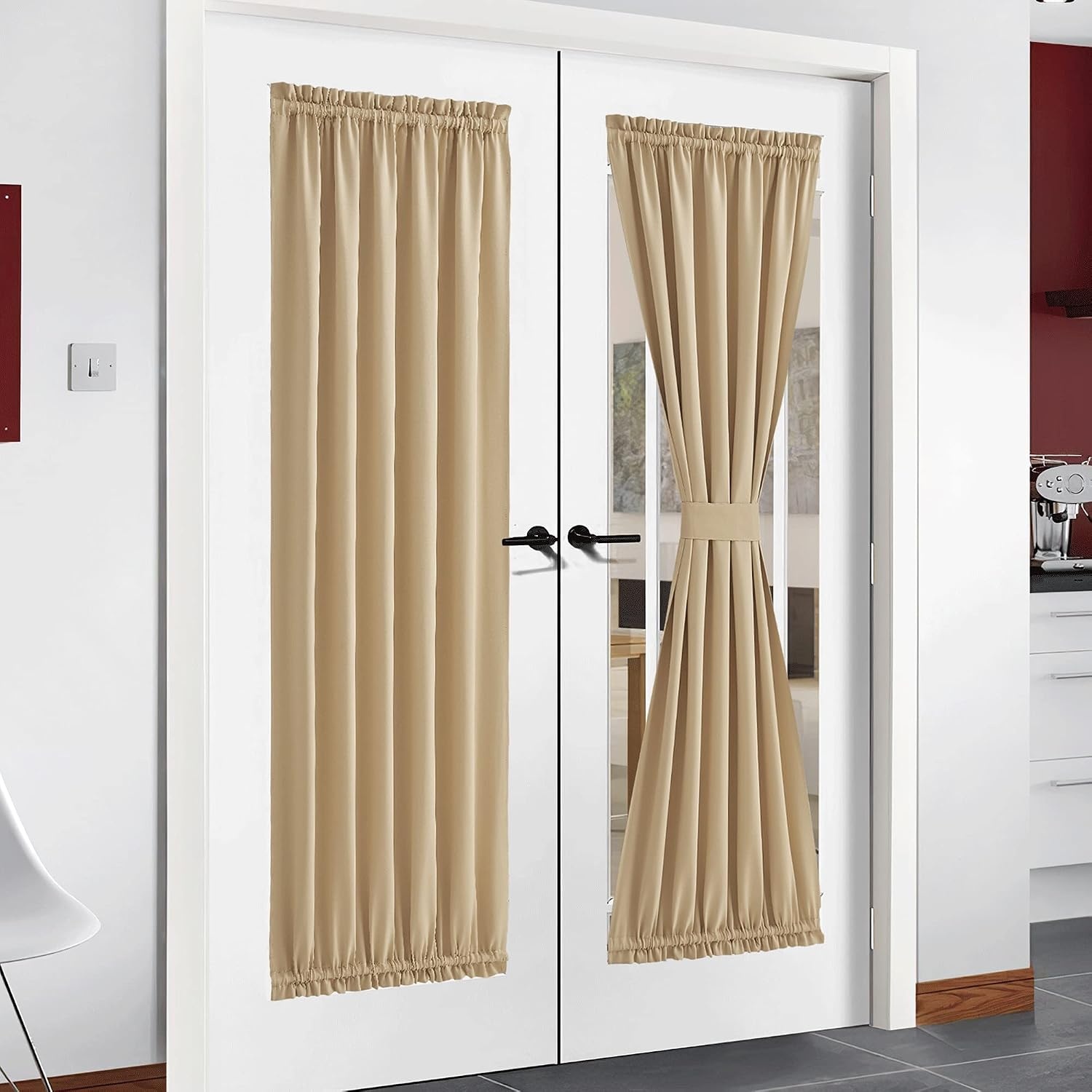 image:imageNICETOWN Stone Blue Blackout Door Curtains with Tieback for French WindowBiscotti Beige