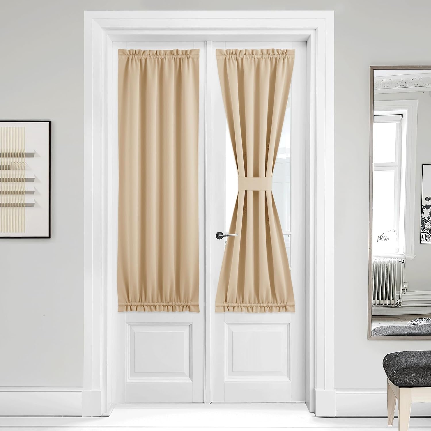 image:imageNICETOWN Stone Blue Blackout Door Curtains with Tieback for French WindowBiscotti Beige