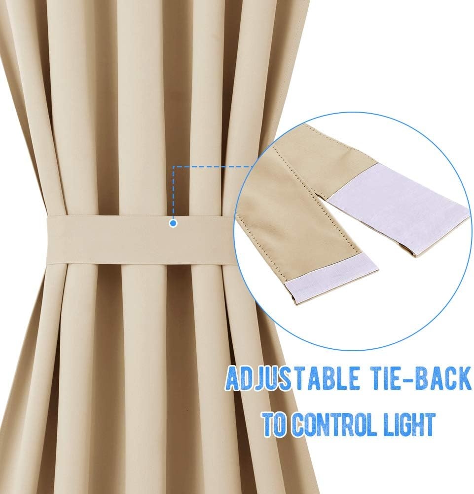 image:imageNICETOWN Stone Blue Blackout Door Curtains with Tieback for French WindowBiscotti Beige