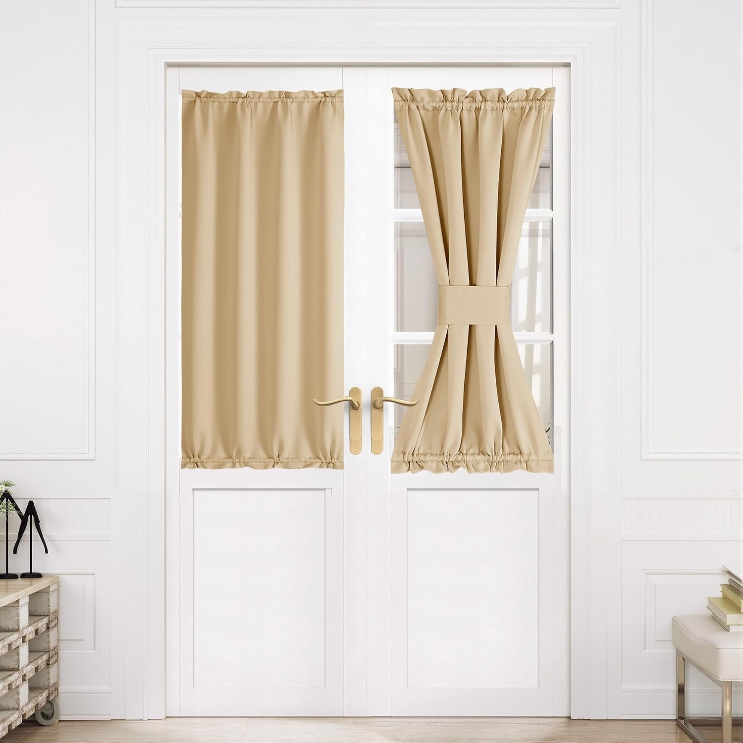 image:imageNICETOWN Stone Blue Blackout Door Curtains with Tieback for French WindowBiscotti Beige
