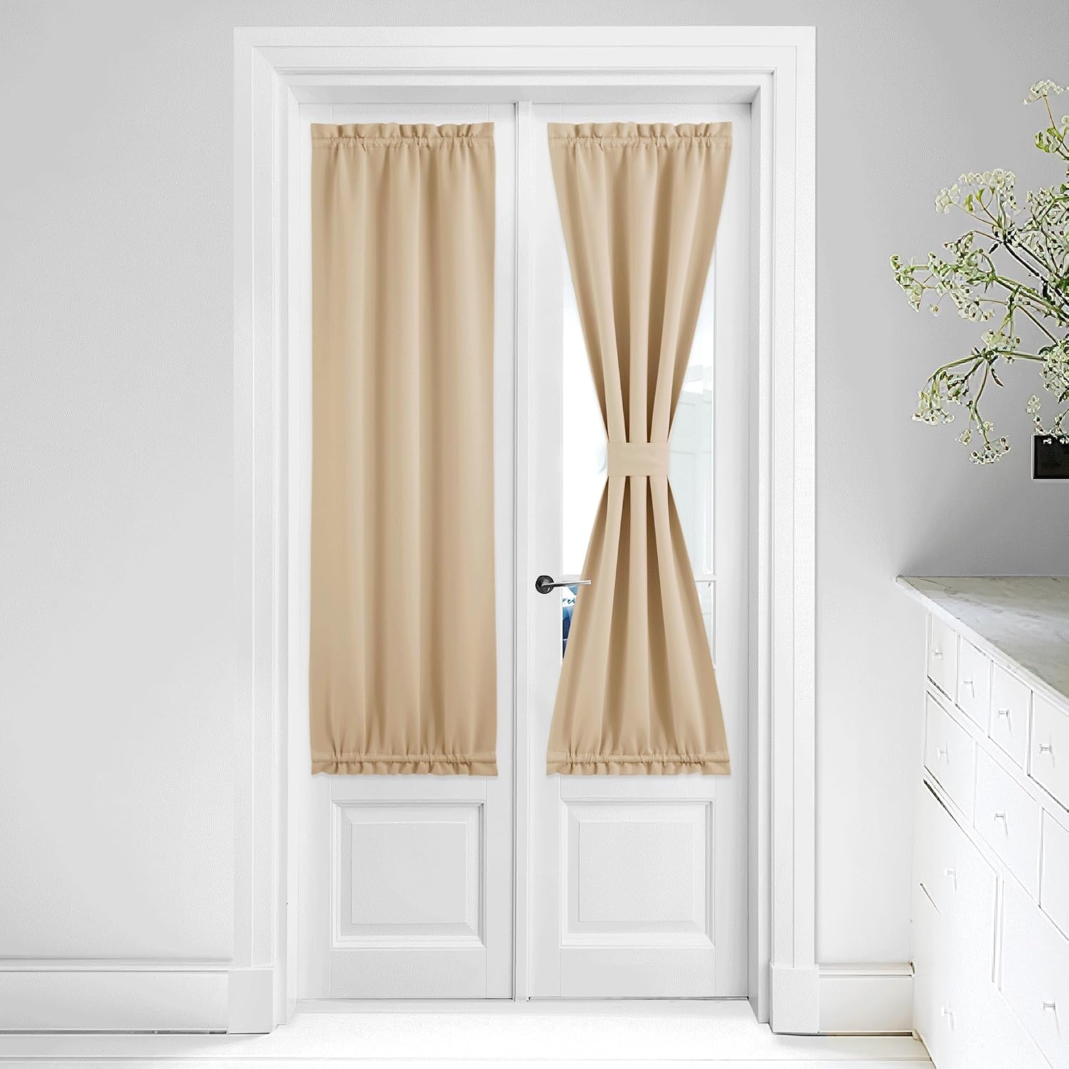 image:imageNICETOWN Stone Blue Blackout Door Curtains with Tieback for French WindowBiscotti Beige