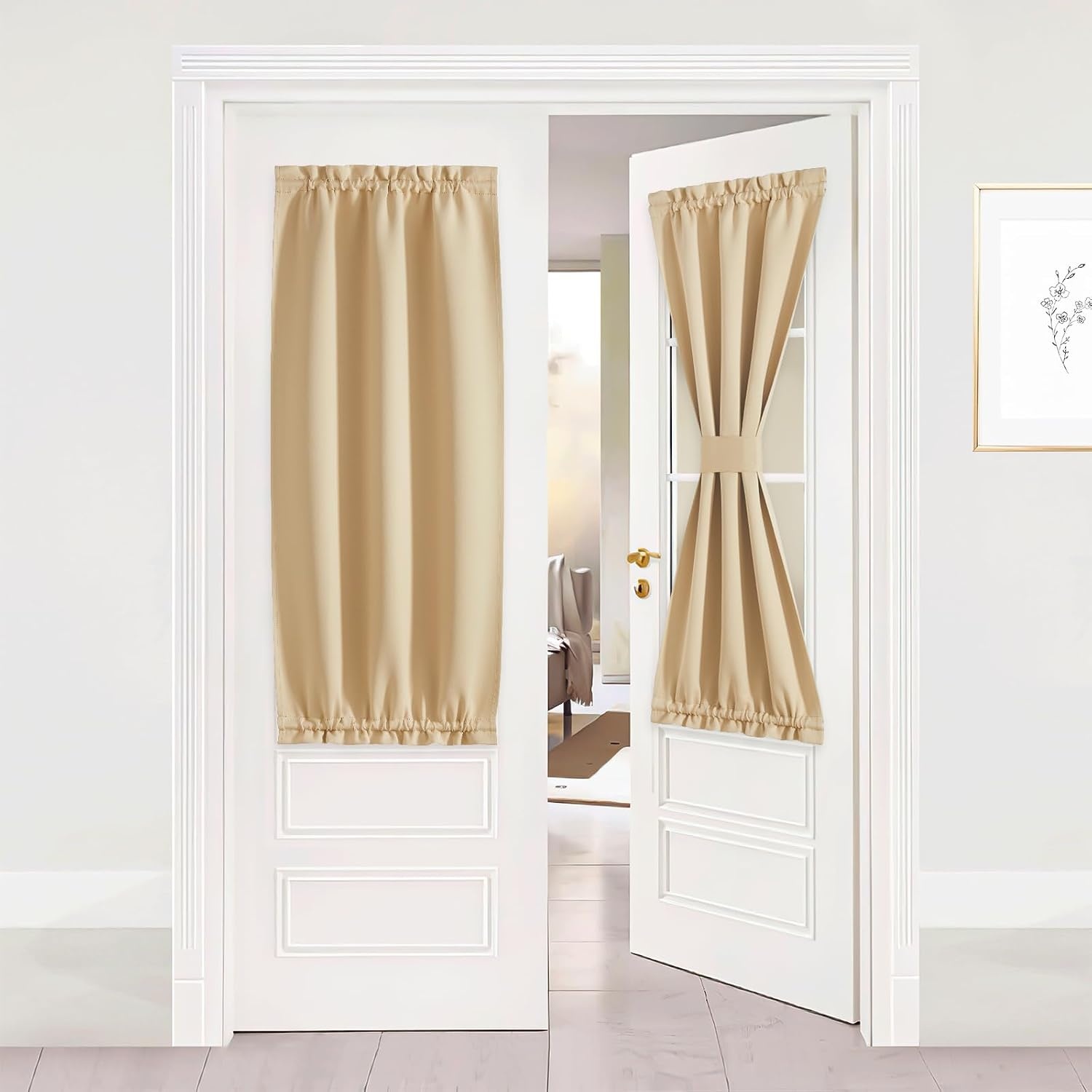 image:imageNICETOWN Stone Blue Blackout Door Curtains with Tieback for French WindowBiscotti Beige