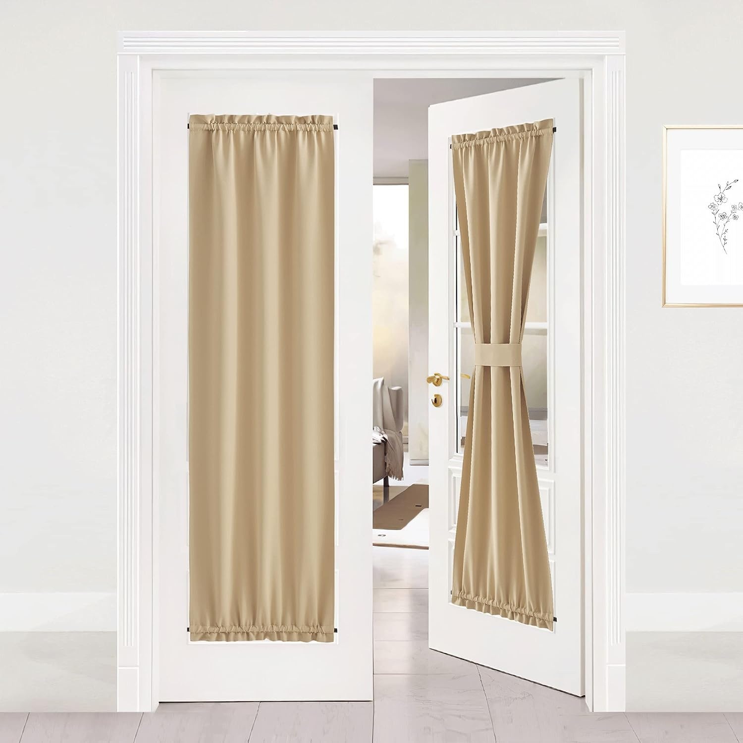 image:imageNICETOWN Stone Blue Blackout Door Curtains with Tieback for French WindowBiscotti Beige