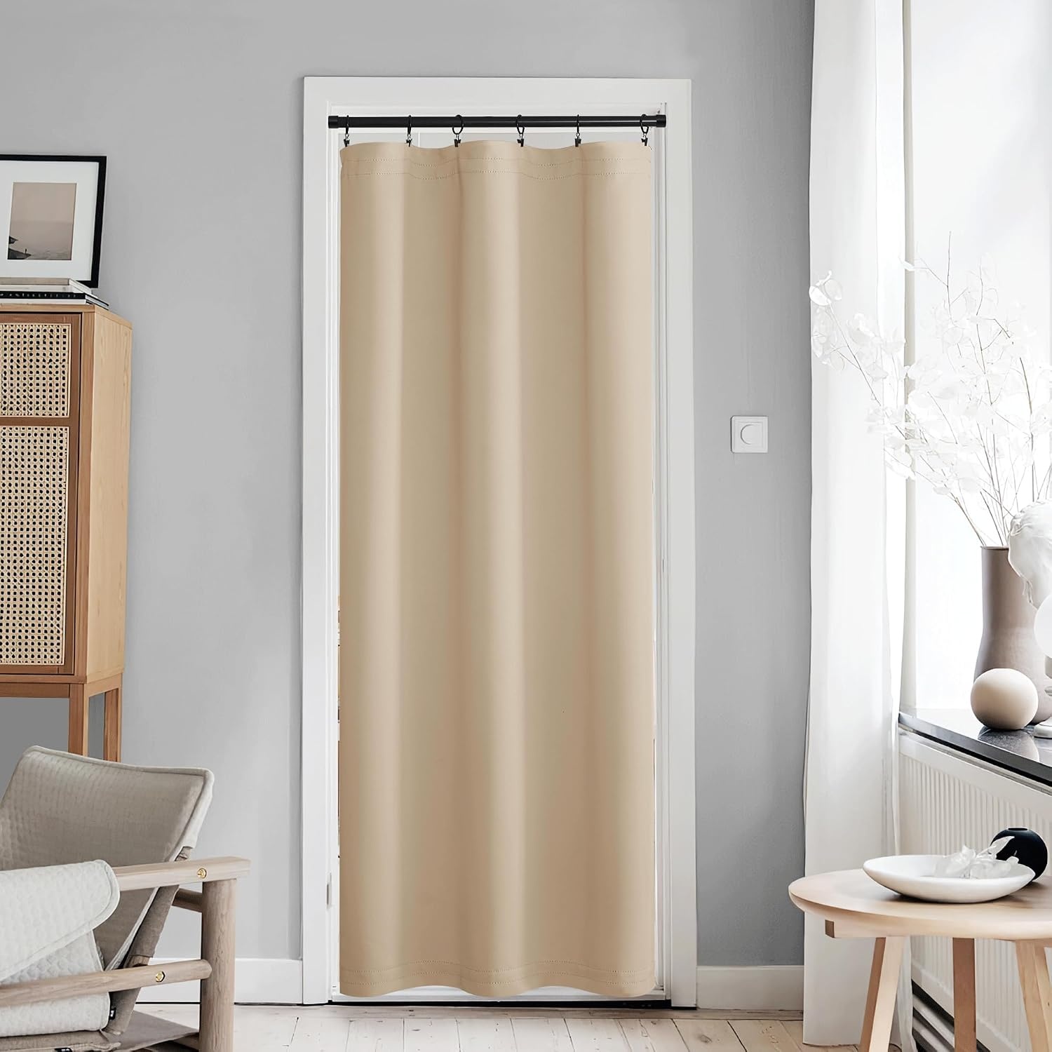 image:imageNICETOWN Stone Blue Blackout Door Curtains with Tieback for French WindowBiscotti Beige