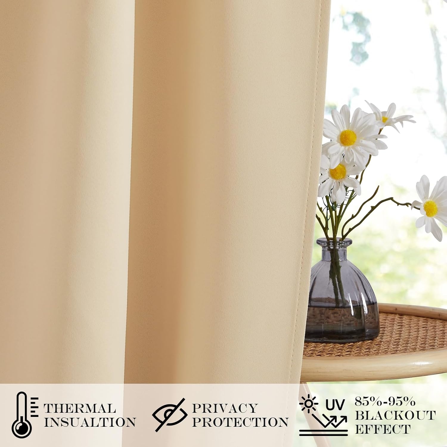 image:imageNICETOWN Stone Blue Blackout Door Curtains with Tieback for French WindowBiscotti Beige