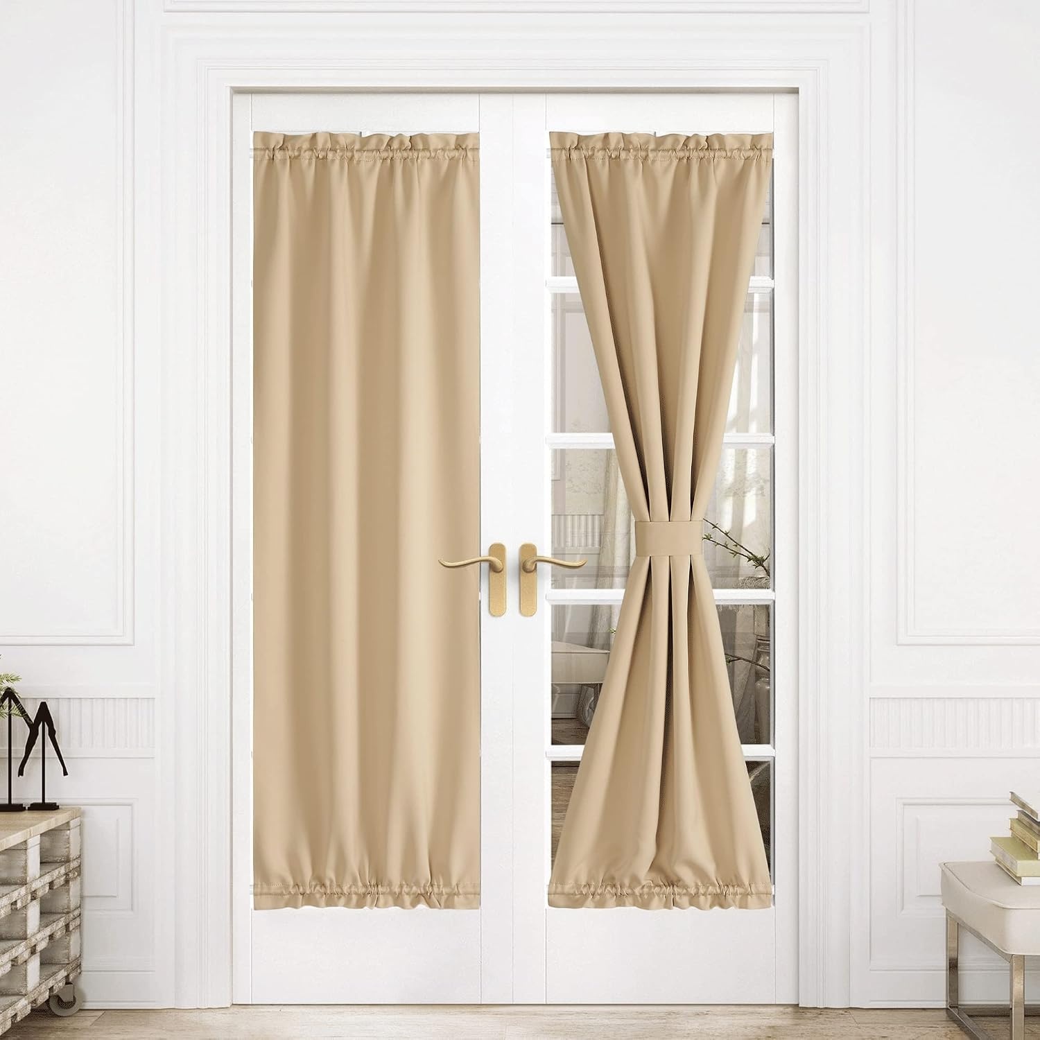 image:imageNICETOWN Stone Blue Blackout Door Curtains with Tieback for French WindowBiscotti Beige