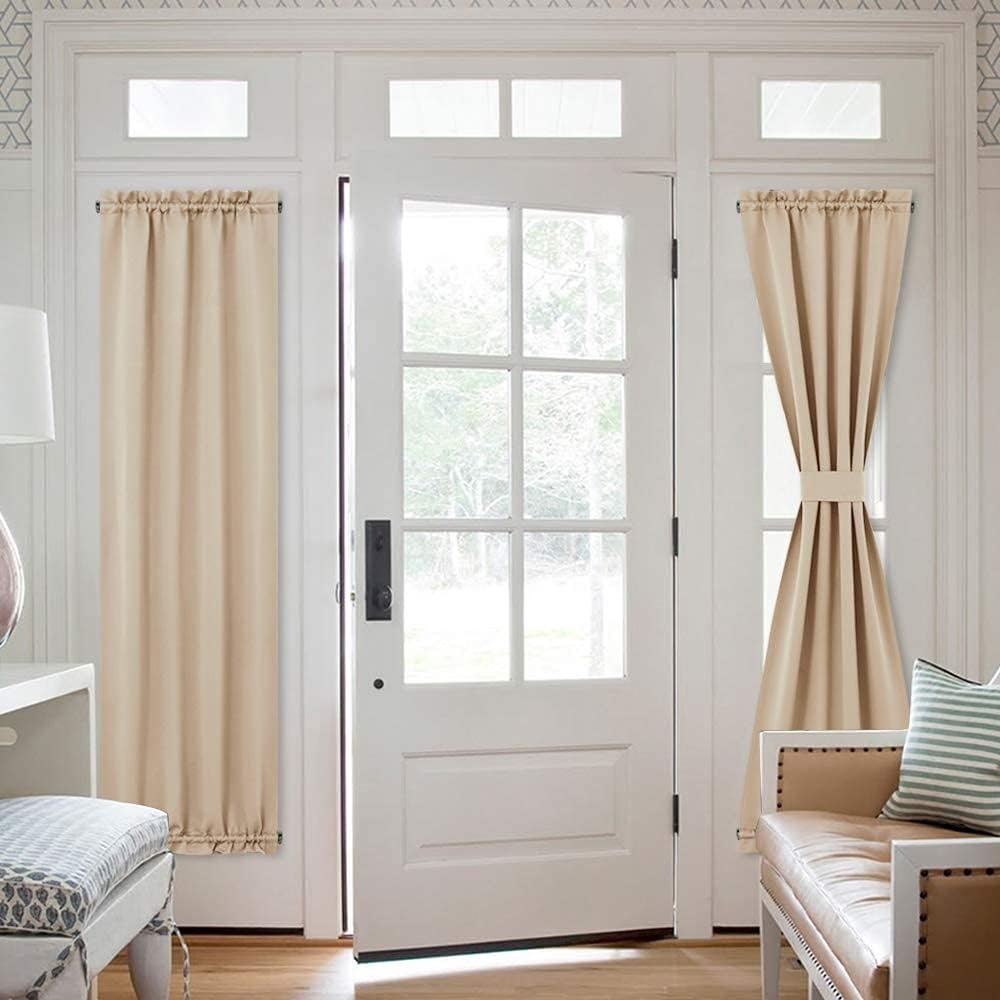 image:imageNICETOWN Stone Blue Blackout Door Curtains with Tieback for French WindowBiscotti Beige