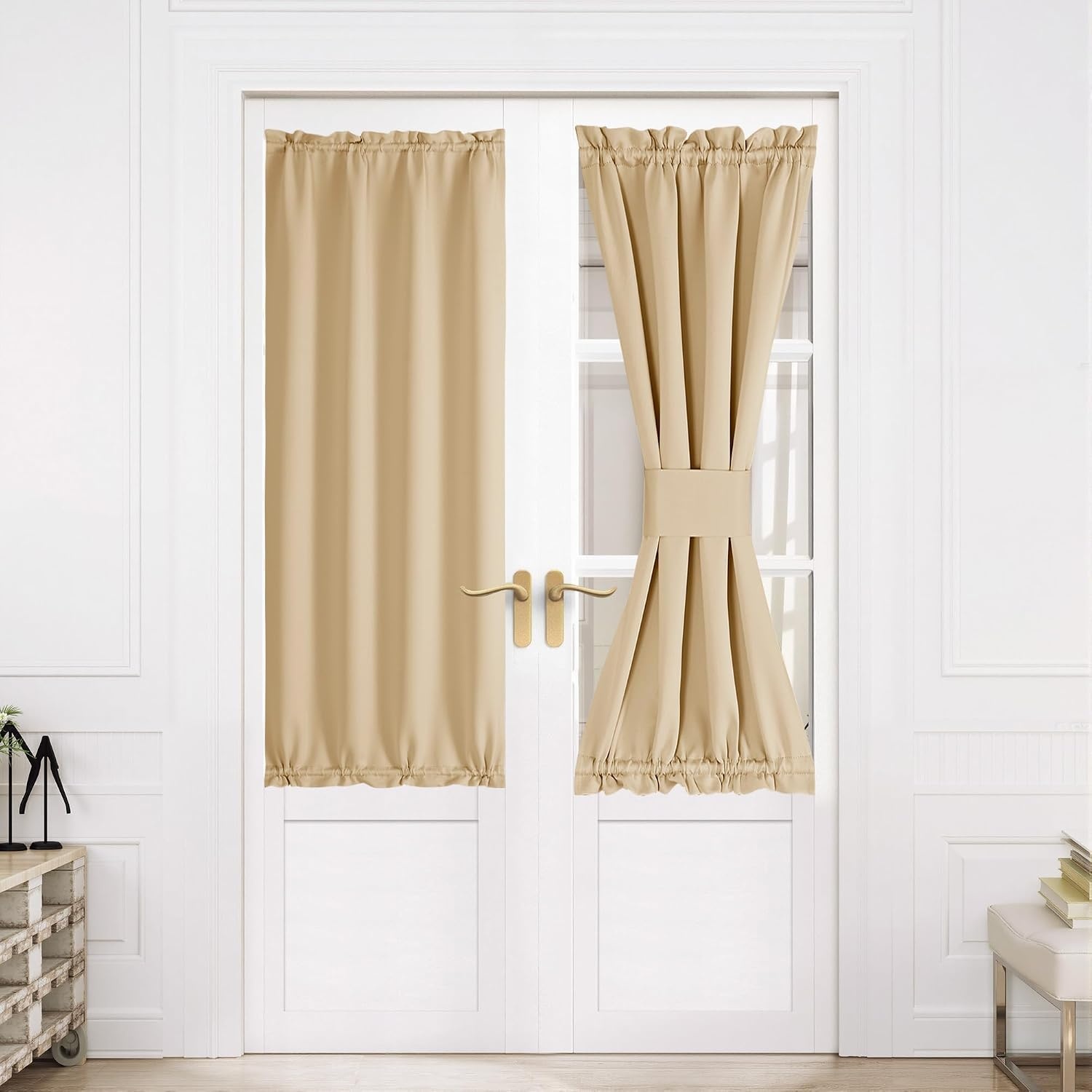 image:imageNICETOWN Stone Blue Blackout Door Curtains with Tieback for French WindowBiscotti Beige