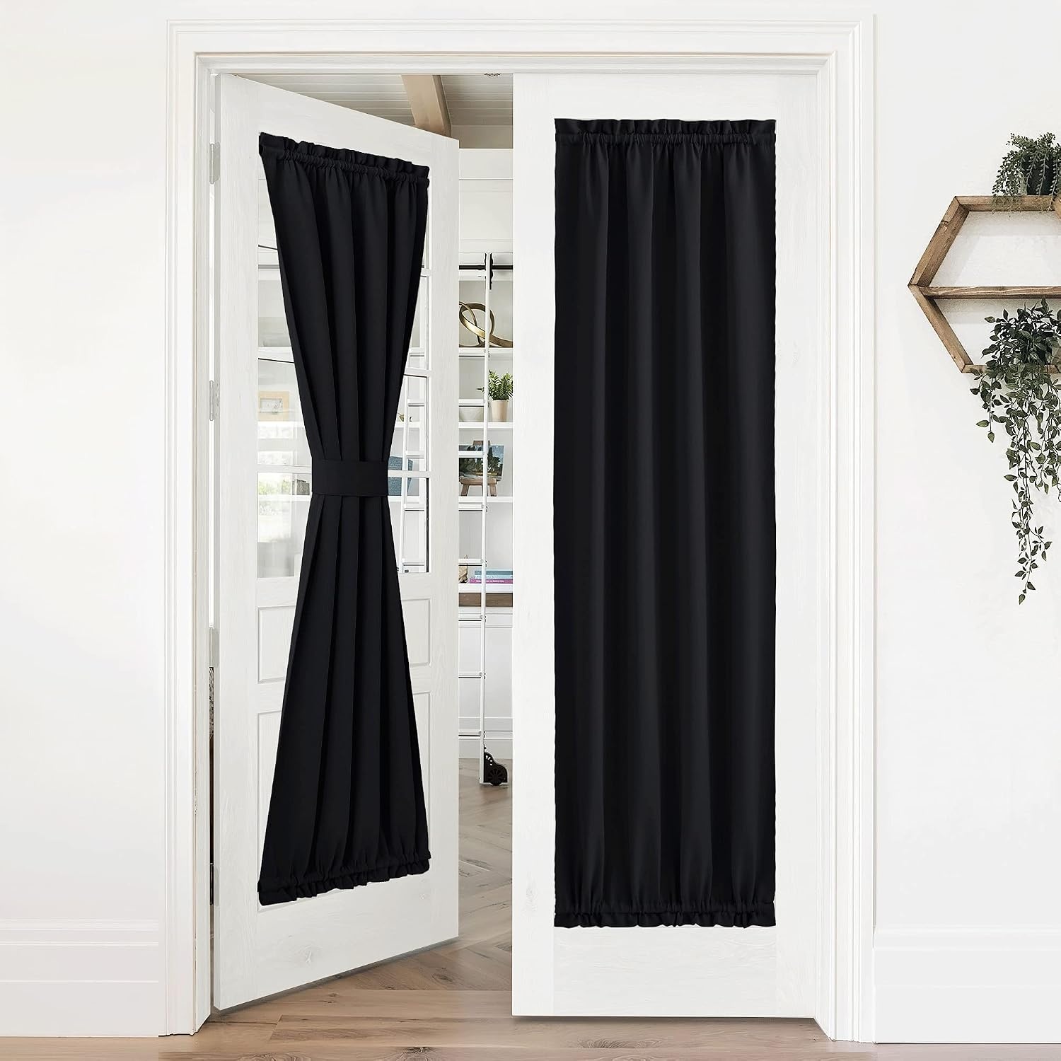 image:imageNICETOWN Stone Blue Blackout Door Curtains with Tieback for French WindowBlack