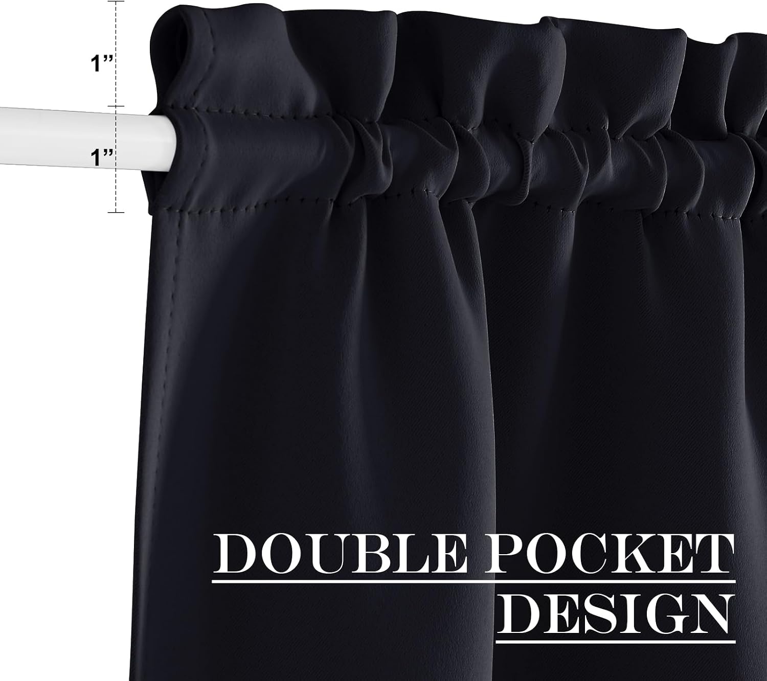 image:imageNICETOWN Stone Blue Blackout Door Curtains with Tieback for French WindowBlack