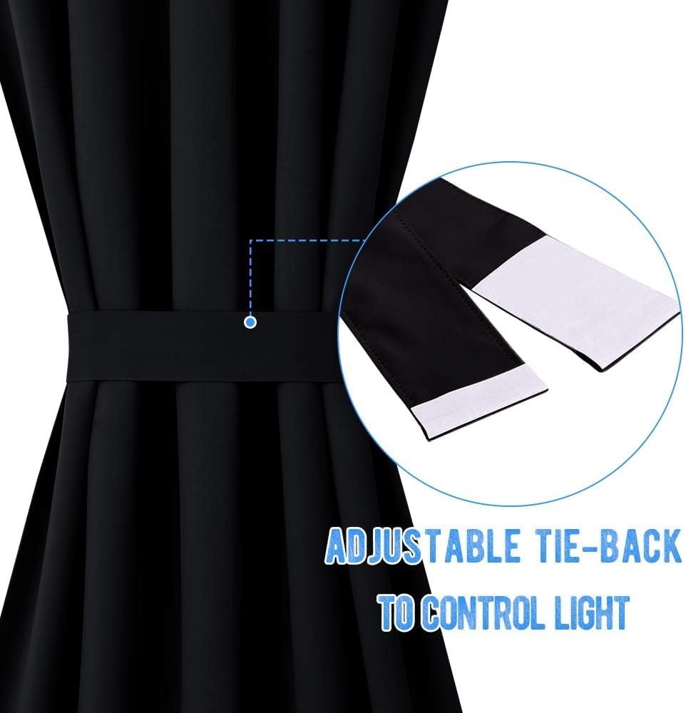 image:imageNICETOWN Stone Blue Blackout Door Curtains with Tieback for French WindowBlack