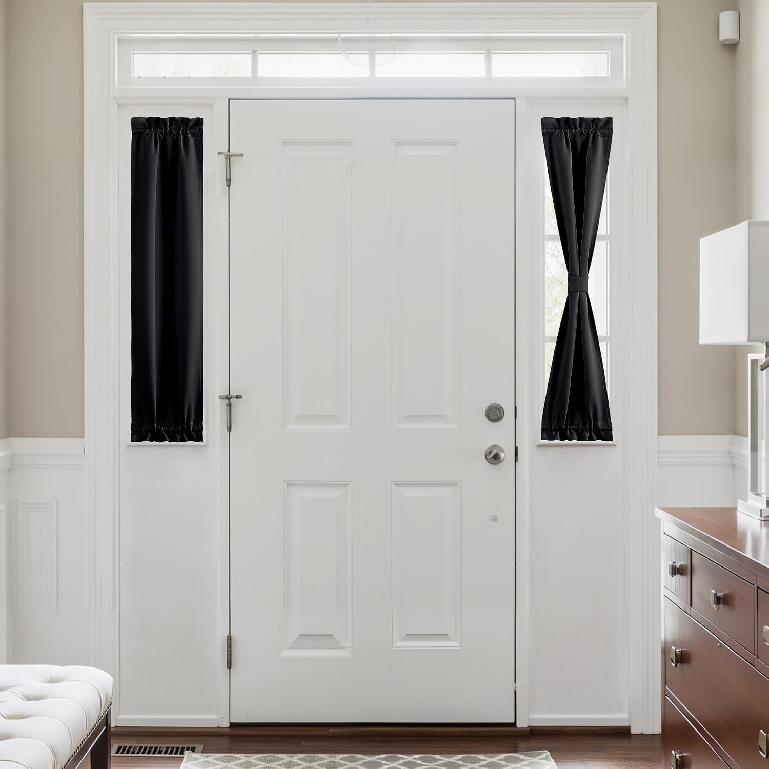 image:imageNICETOWN Stone Blue Blackout Door Curtains with Tieback for French WindowBlack