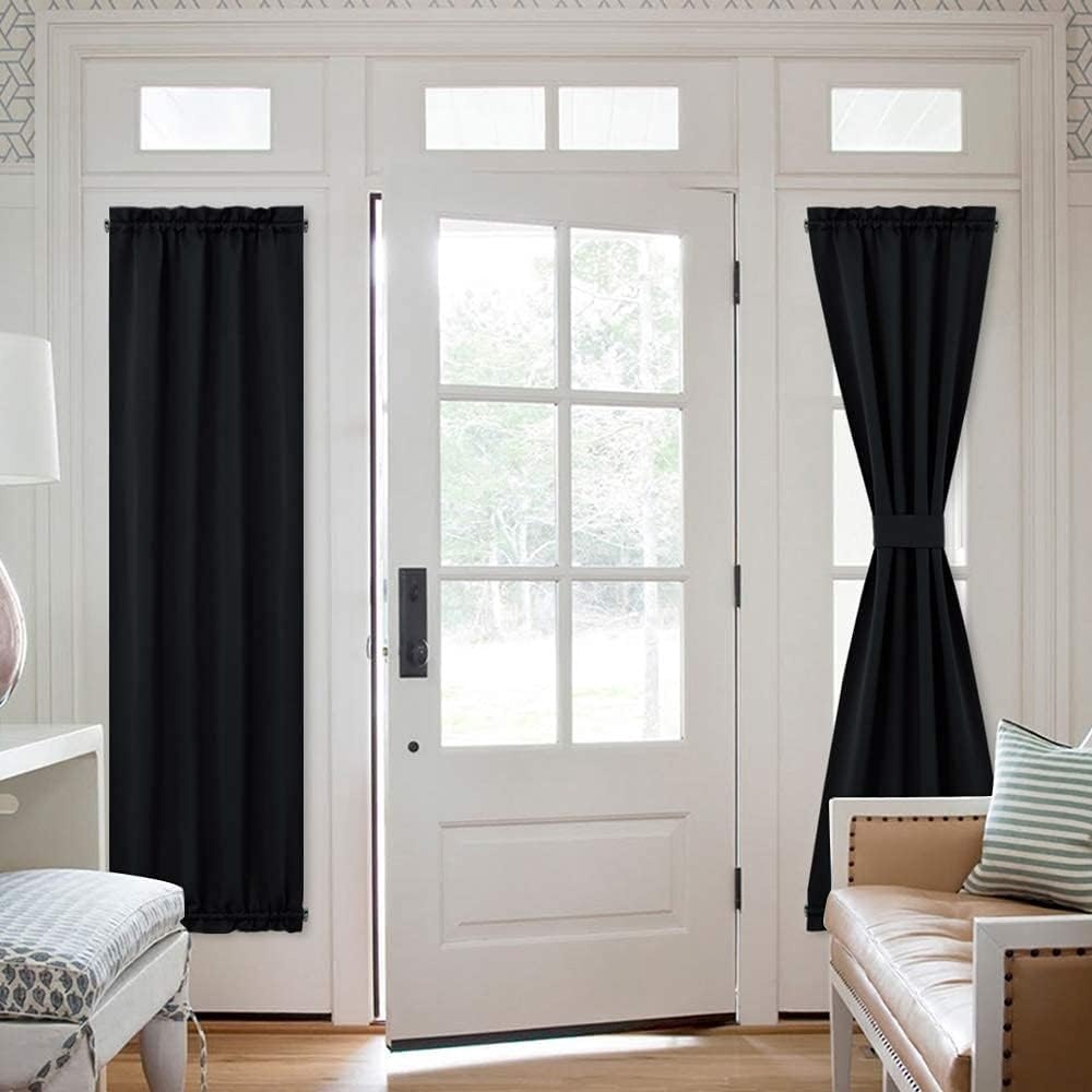image:imageNICETOWN Stone Blue Blackout Door Curtains with Tieback for French WindowBlack