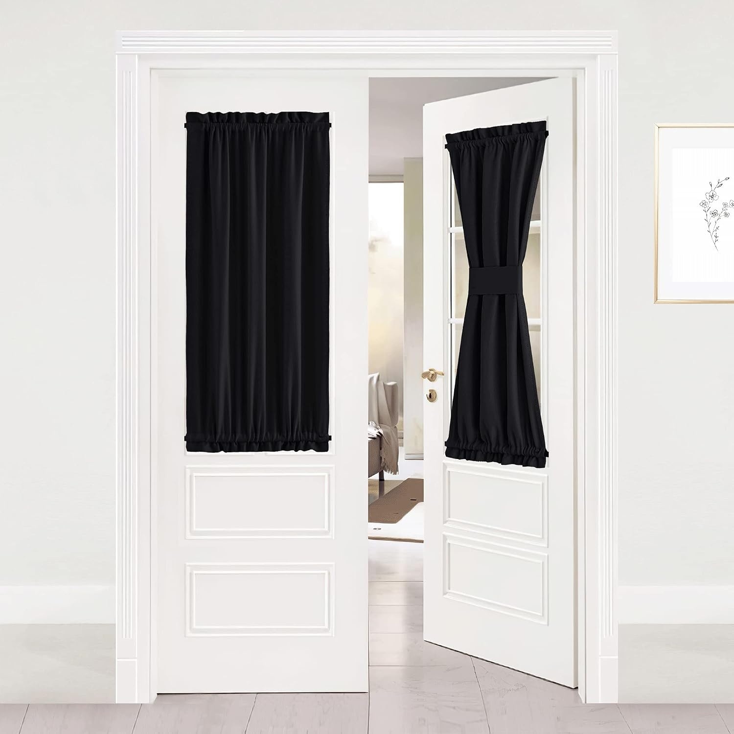 image:imageNICETOWN Stone Blue Blackout Door Curtains with Tieback for French WindowBlack