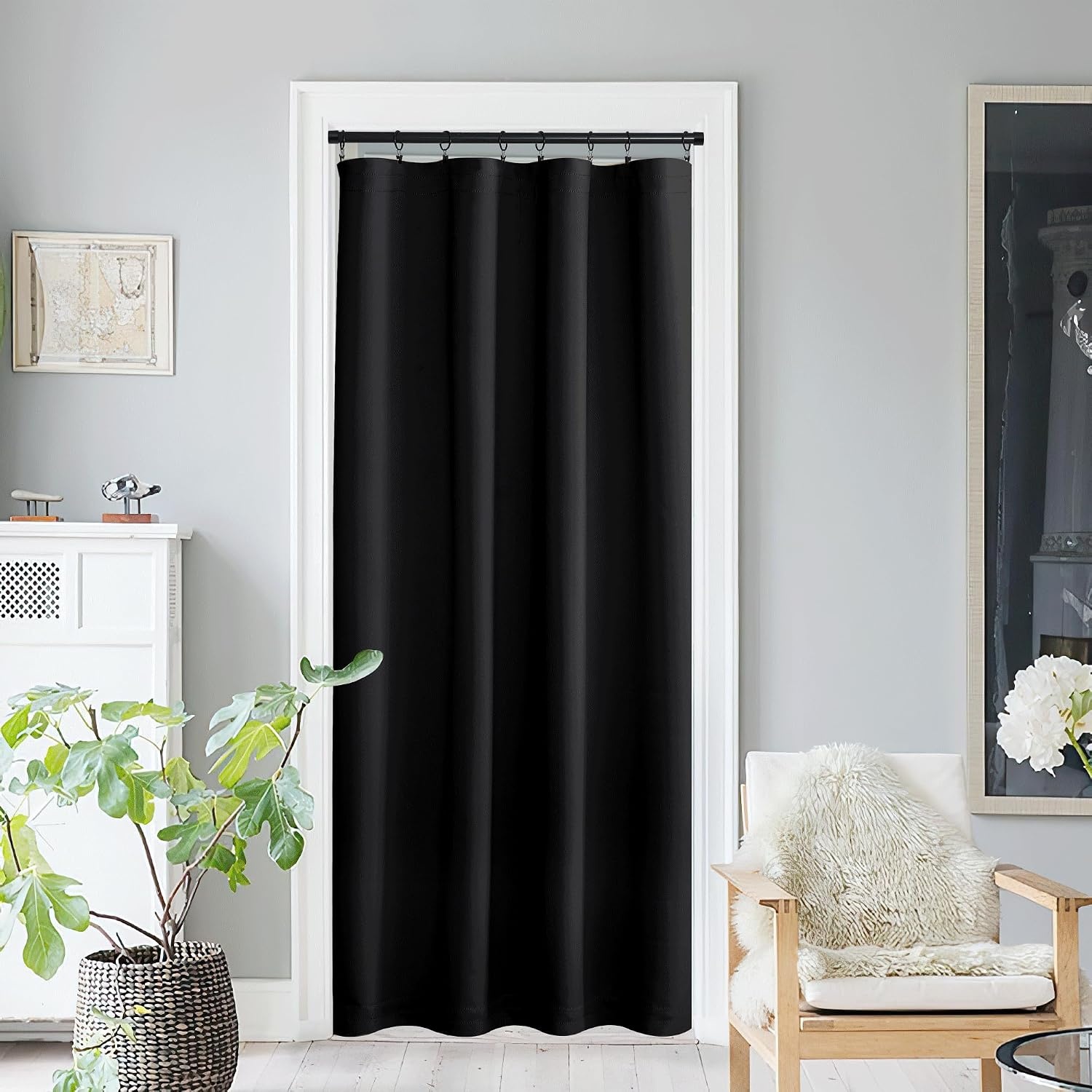 image:imageNICETOWN Stone Blue Blackout Door Curtains with Tieback for French WindowBlack
