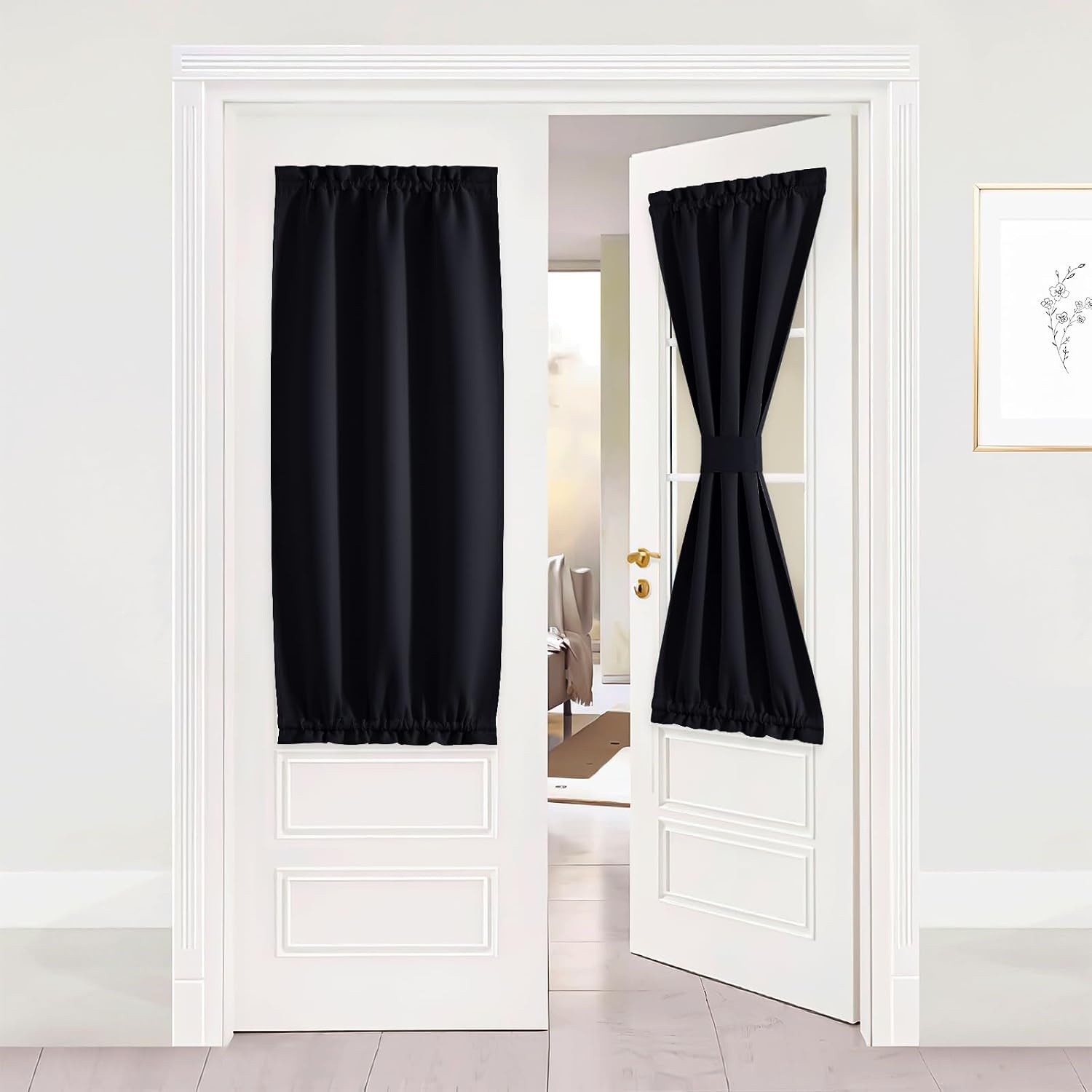 image:imageNICETOWN Stone Blue Blackout Door Curtains with Tieback for French WindowBlack