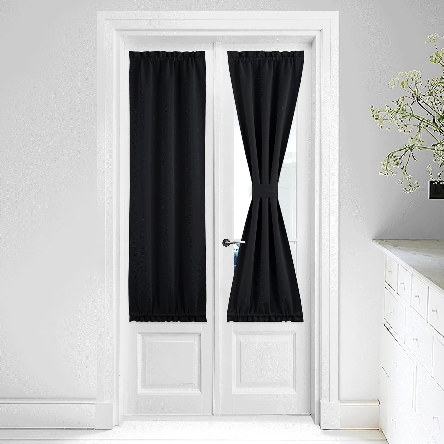 image:imageNICETOWN Stone Blue Blackout Door Curtains with Tieback for French WindowBlack