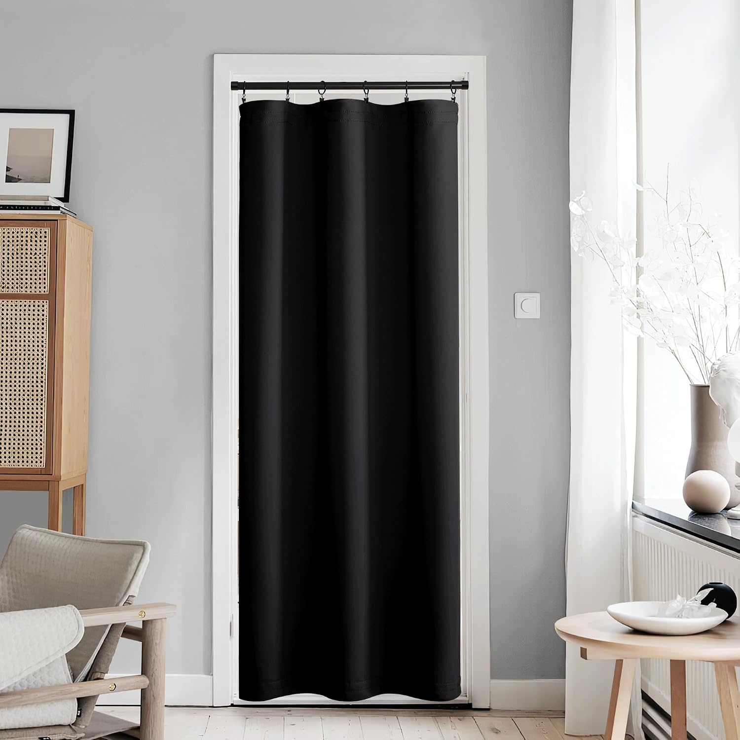 image:imageNICETOWN Stone Blue Blackout Door Curtains with Tieback for French WindowBlack