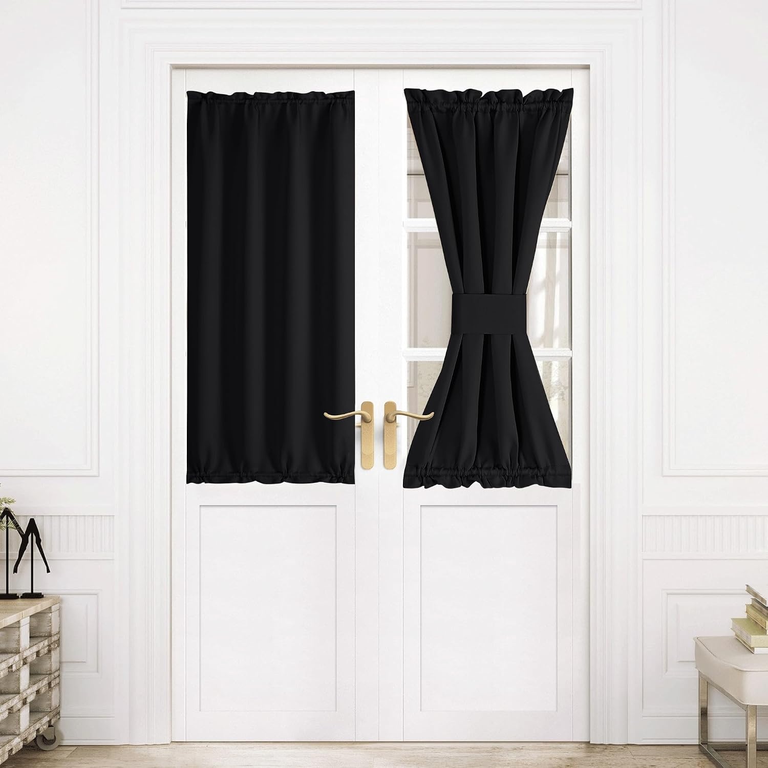 image:imageNICETOWN Stone Blue Blackout Door Curtains with Tieback for French WindowBlack
