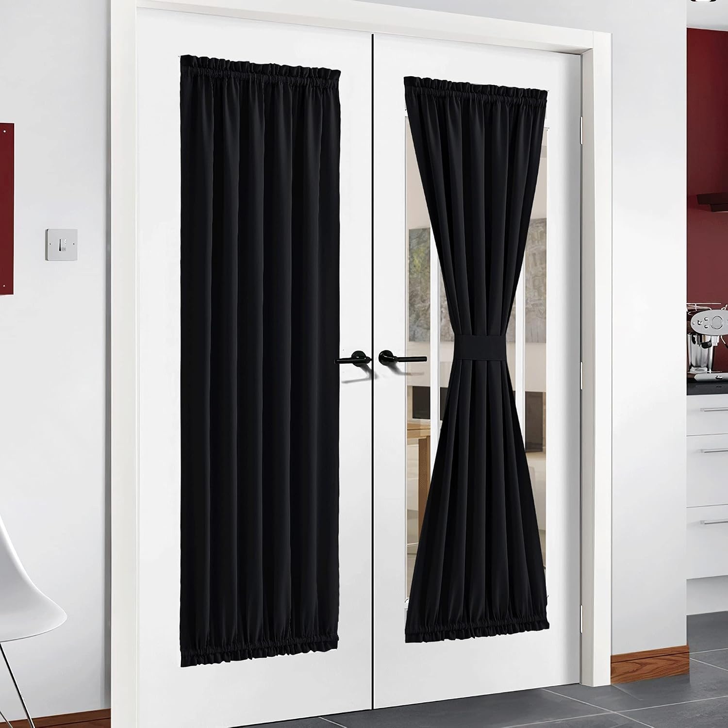 image:imageNICETOWN Stone Blue Blackout Door Curtains with Tieback for French WindowBlack