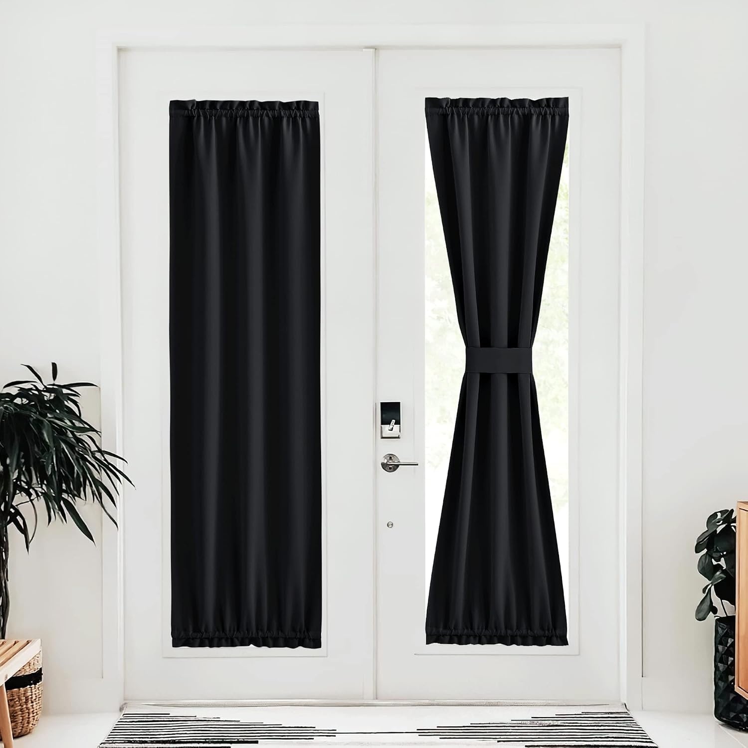 image:imageNICETOWN Stone Blue Blackout Door Curtains with Tieback for French WindowBlack