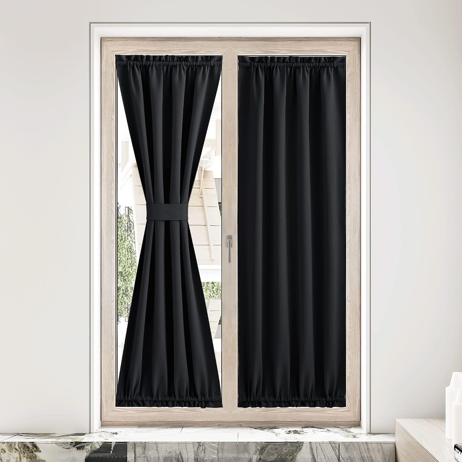 image:imageNICETOWN Stone Blue Blackout Door Curtains with Tieback for French WindowBlack