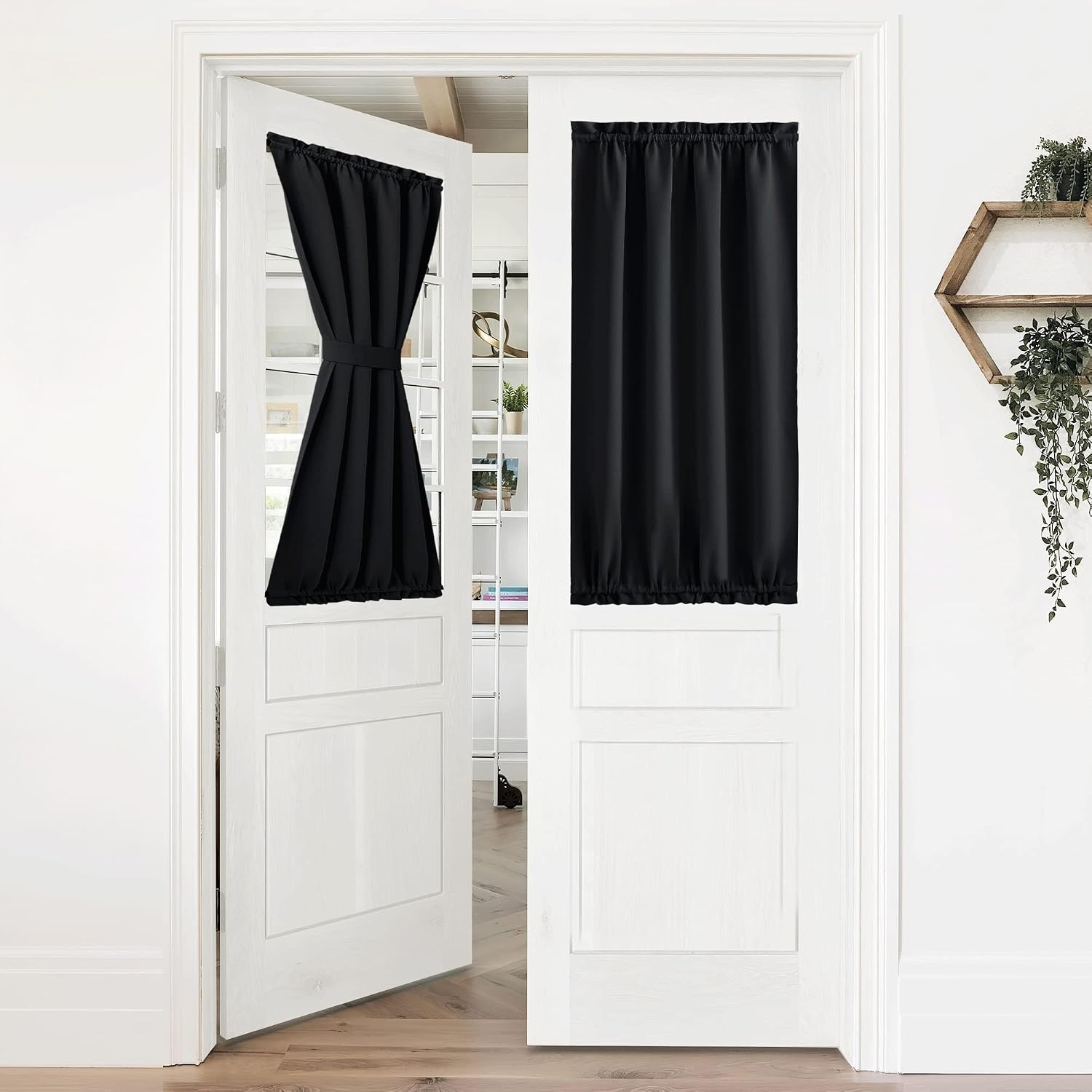 image:imageNICETOWN Stone Blue Blackout Door Curtains with Tieback for French WindowBlack