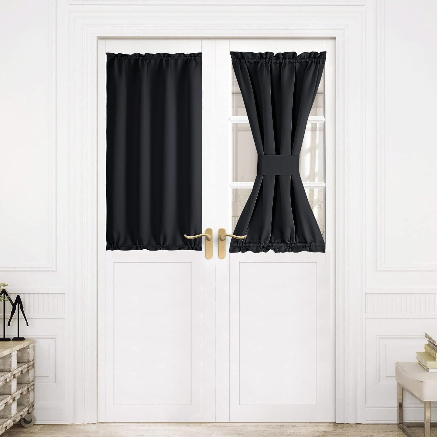image:imageNICETOWN Stone Blue Blackout Door Curtains with Tieback for French WindowBlack