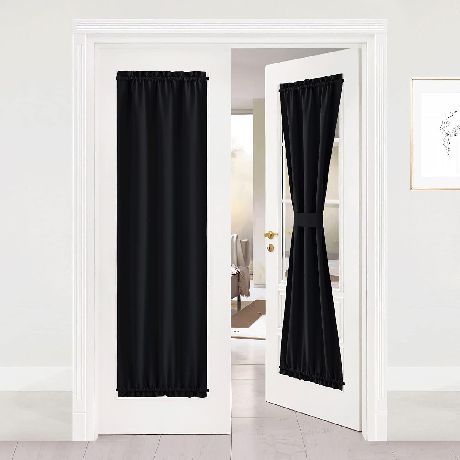 image:imageNICETOWN Stone Blue Blackout Door Curtains with Tieback for French WindowBlack