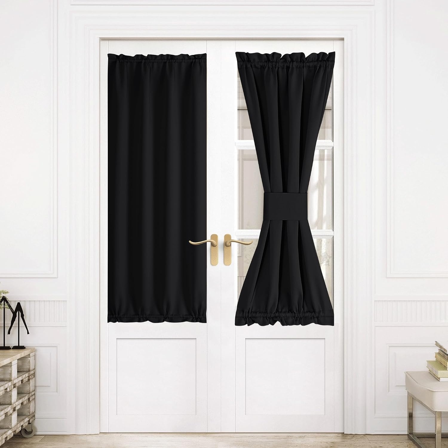 image:imageNICETOWN Stone Blue Blackout Door Curtains with Tieback for French WindowBlack