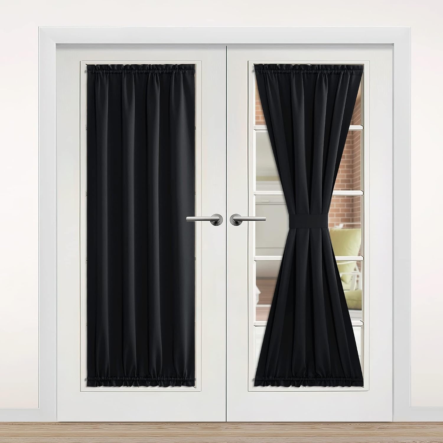 image:imageNICETOWN Stone Blue Blackout Door Curtains with Tieback for French WindowBlack