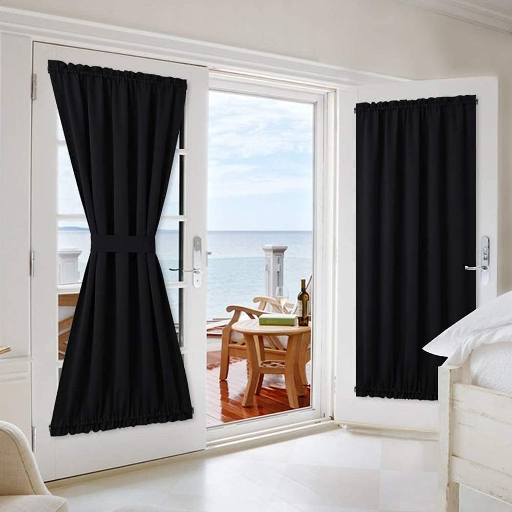 image:imageNICETOWN Stone Blue Blackout Door Curtains with Tieback for French WindowBlack