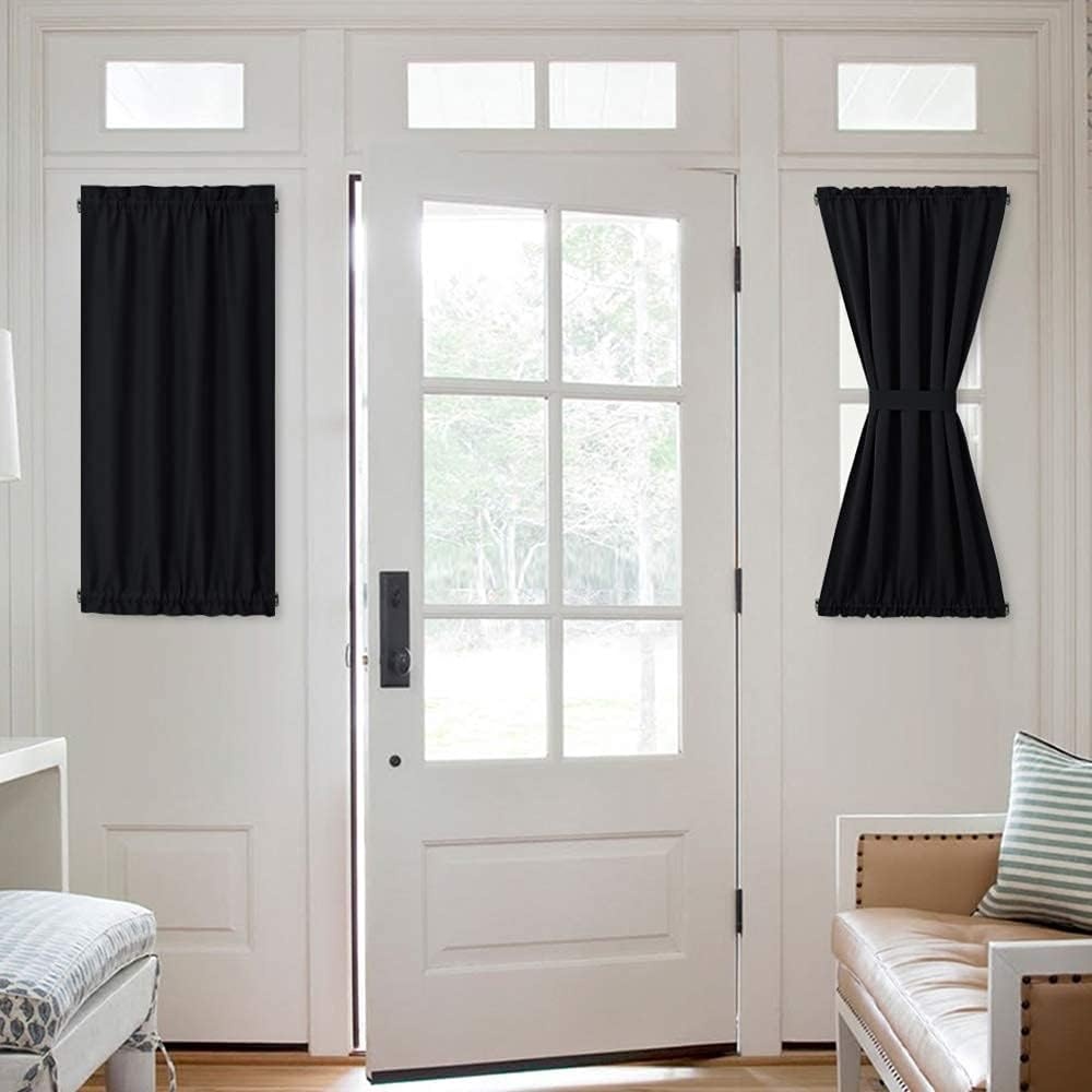 image:imageNICETOWN Stone Blue Blackout Door Curtains with Tieback for French WindowBlack