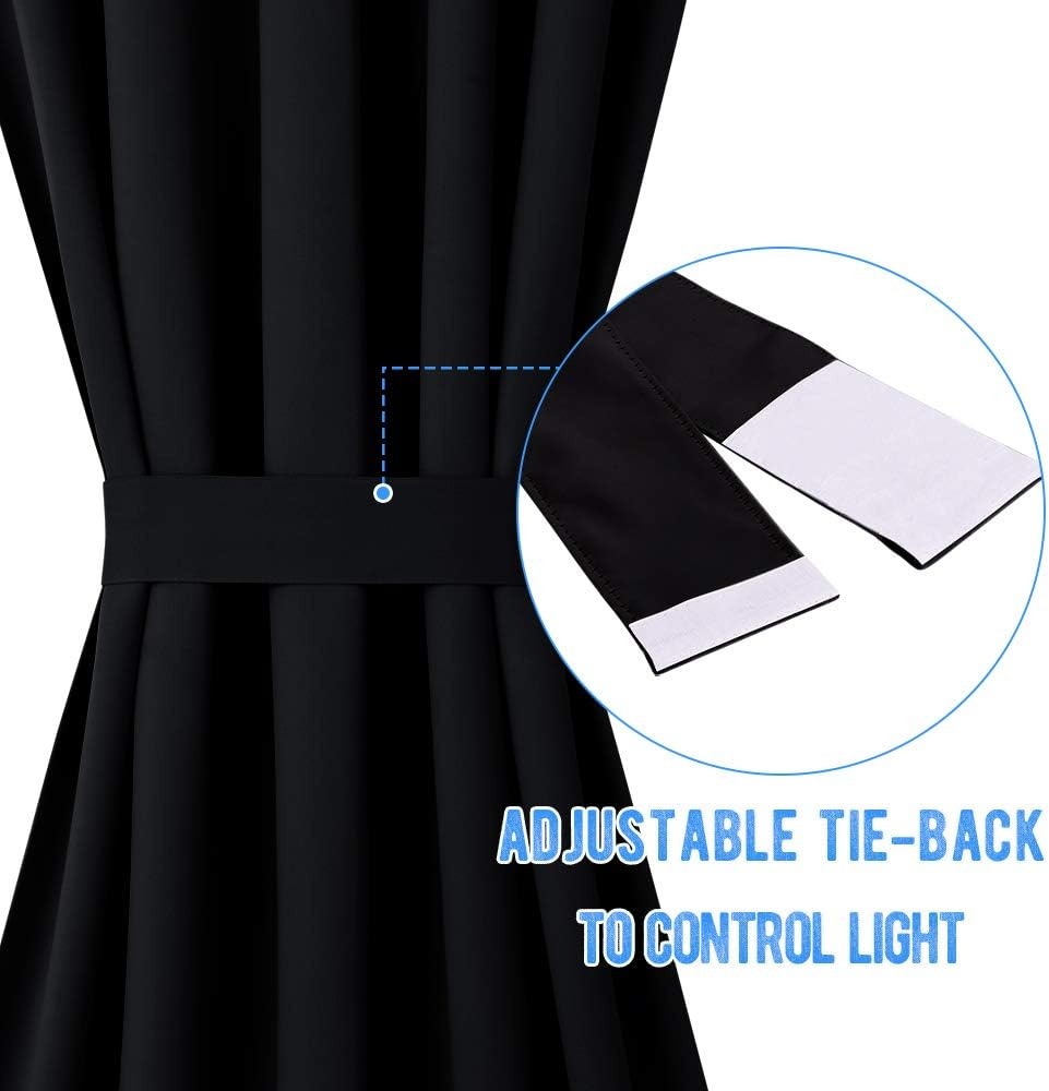 image:imageNICETOWN Stone Blue Blackout Door Curtains with Tieback for French WindowBlack
