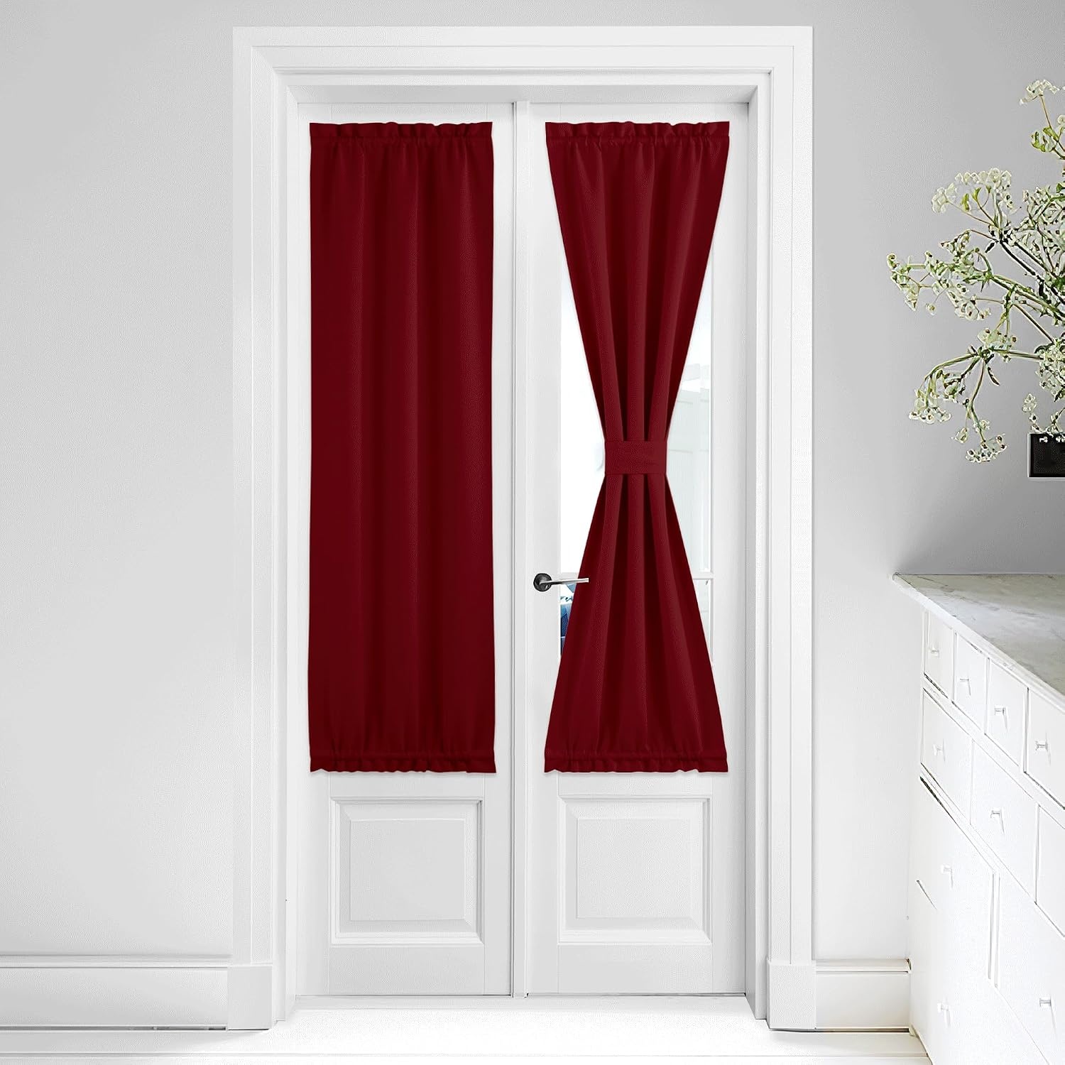 image:imageNICETOWN Stone Blue Blackout Door Curtains with Tieback for French WindowBurgundy