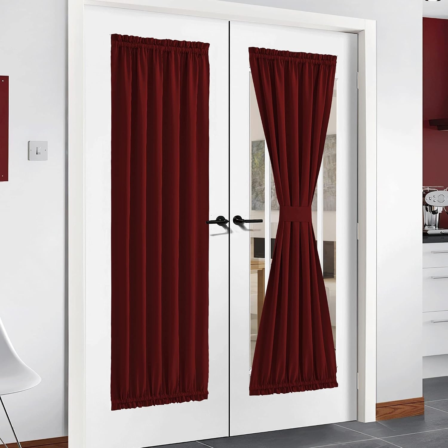 image:imageNICETOWN Stone Blue Blackout Door Curtains with Tieback for French WindowBurgundy