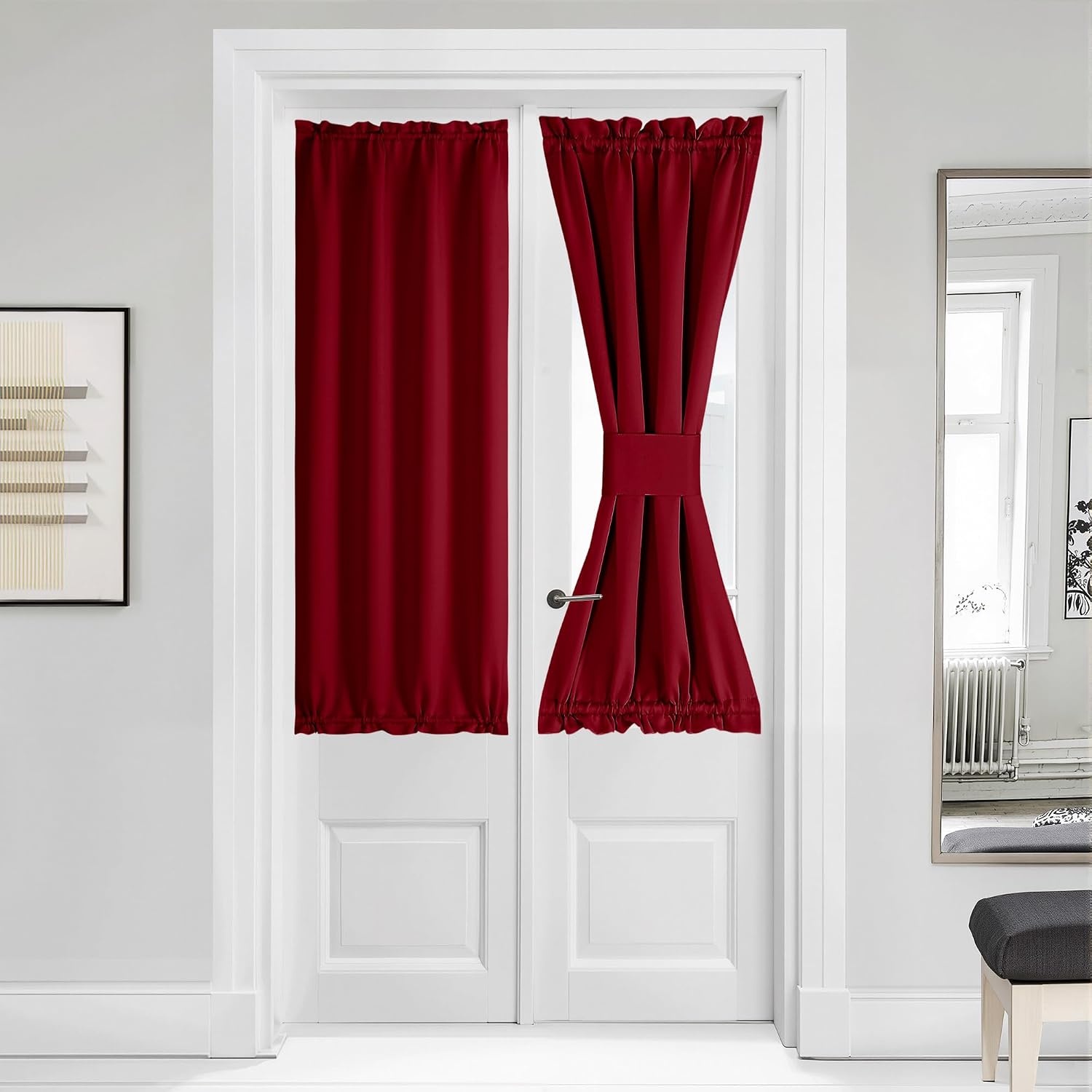 image:imageNICETOWN Stone Blue Blackout Door Curtains with Tieback for French WindowBurgundy