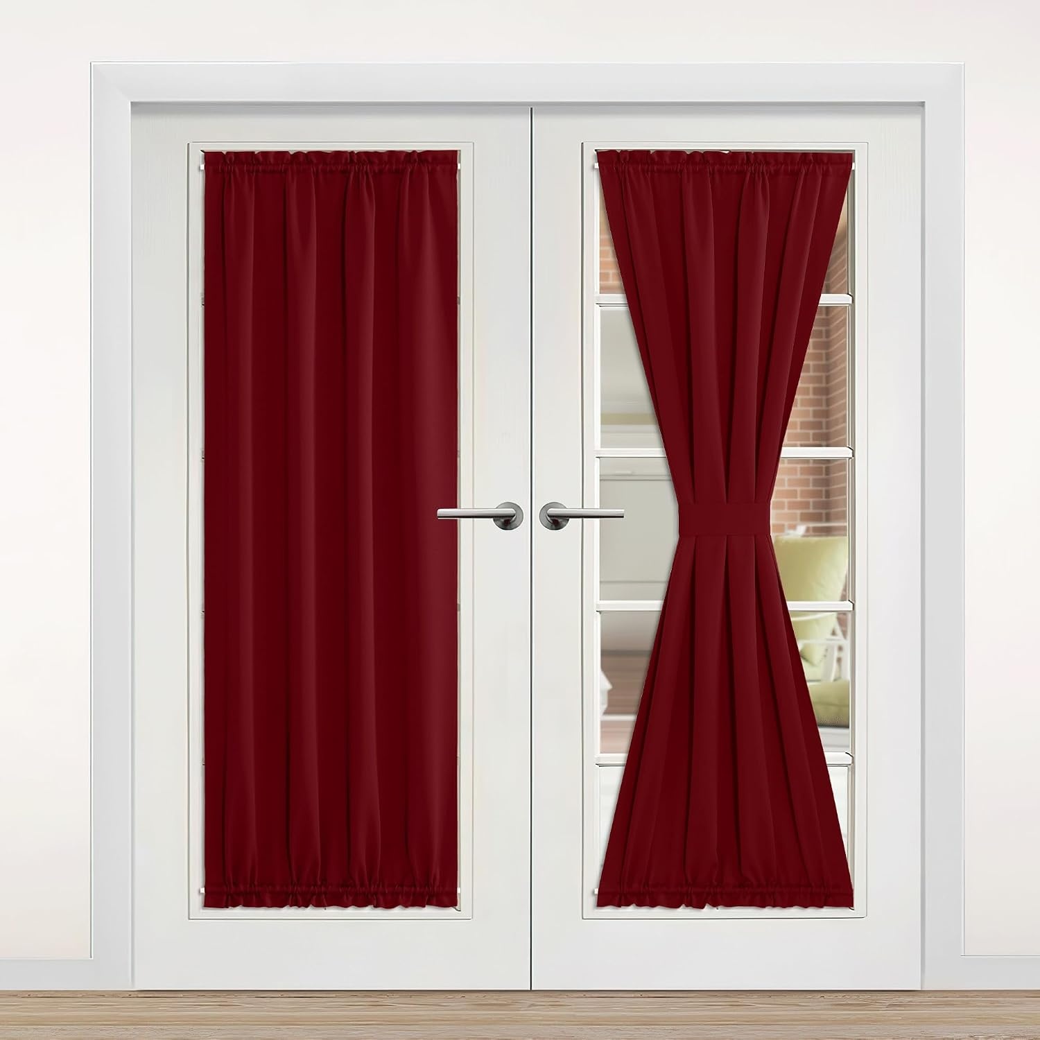 image:imageNICETOWN Stone Blue Blackout Door Curtains with Tieback for French WindowBurgundy