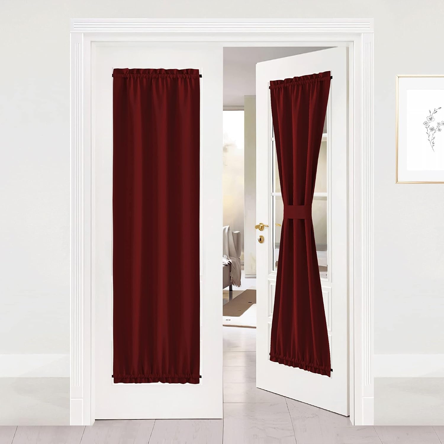 image:imageNICETOWN Stone Blue Blackout Door Curtains with Tieback for French WindowBurgundy