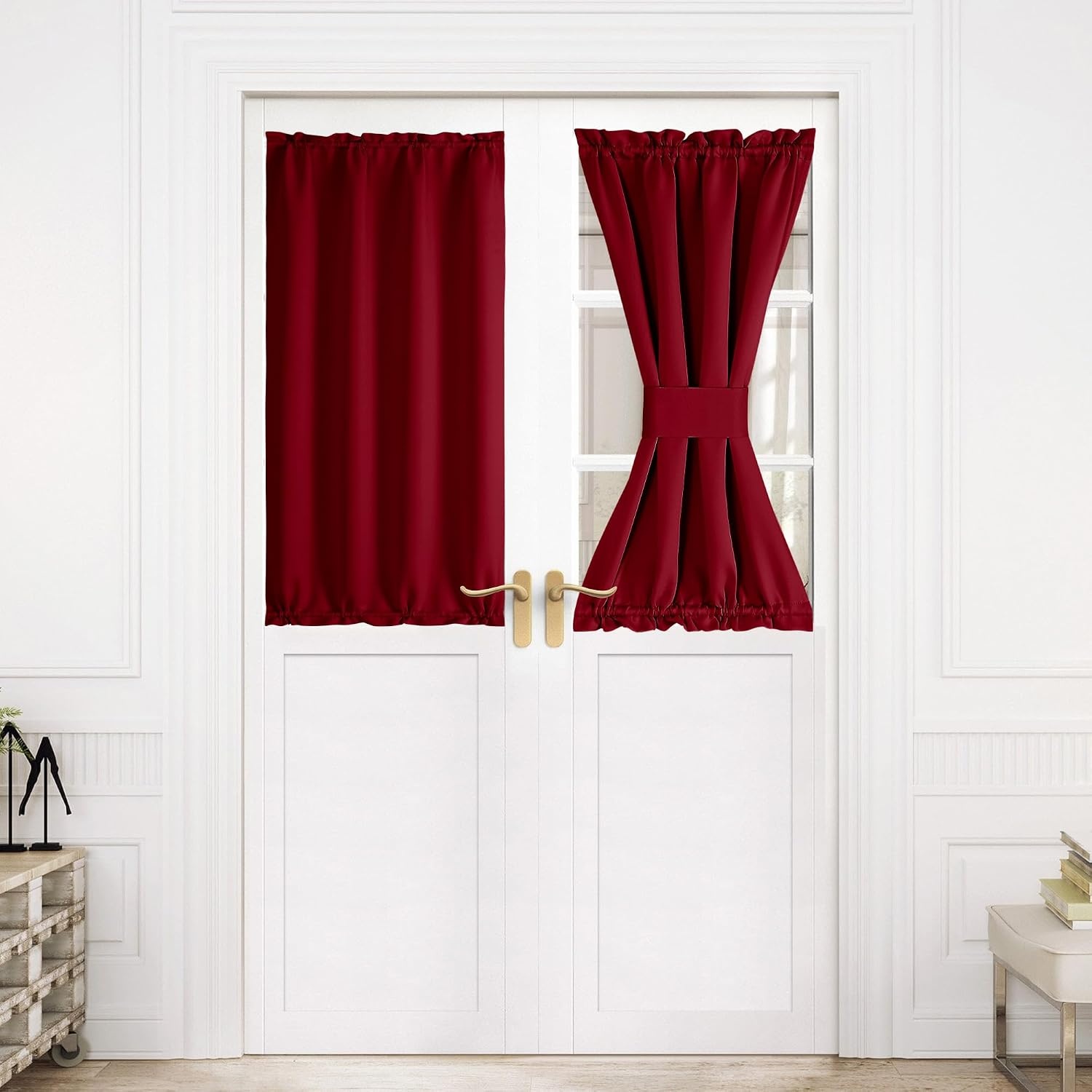 image:imageNICETOWN Stone Blue Blackout Door Curtains with Tieback for French WindowBurgundy