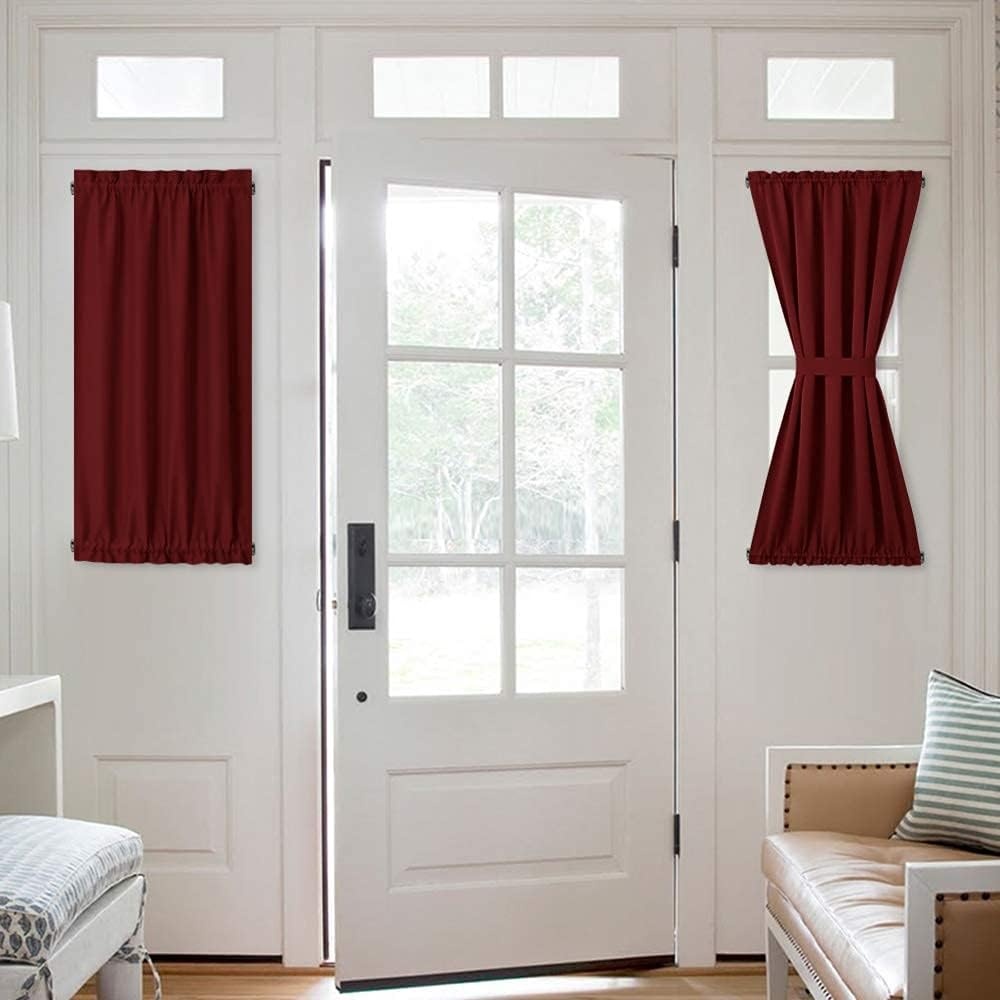 image:imageNICETOWN Stone Blue Blackout Door Curtains with Tieback for French WindowBurgundy