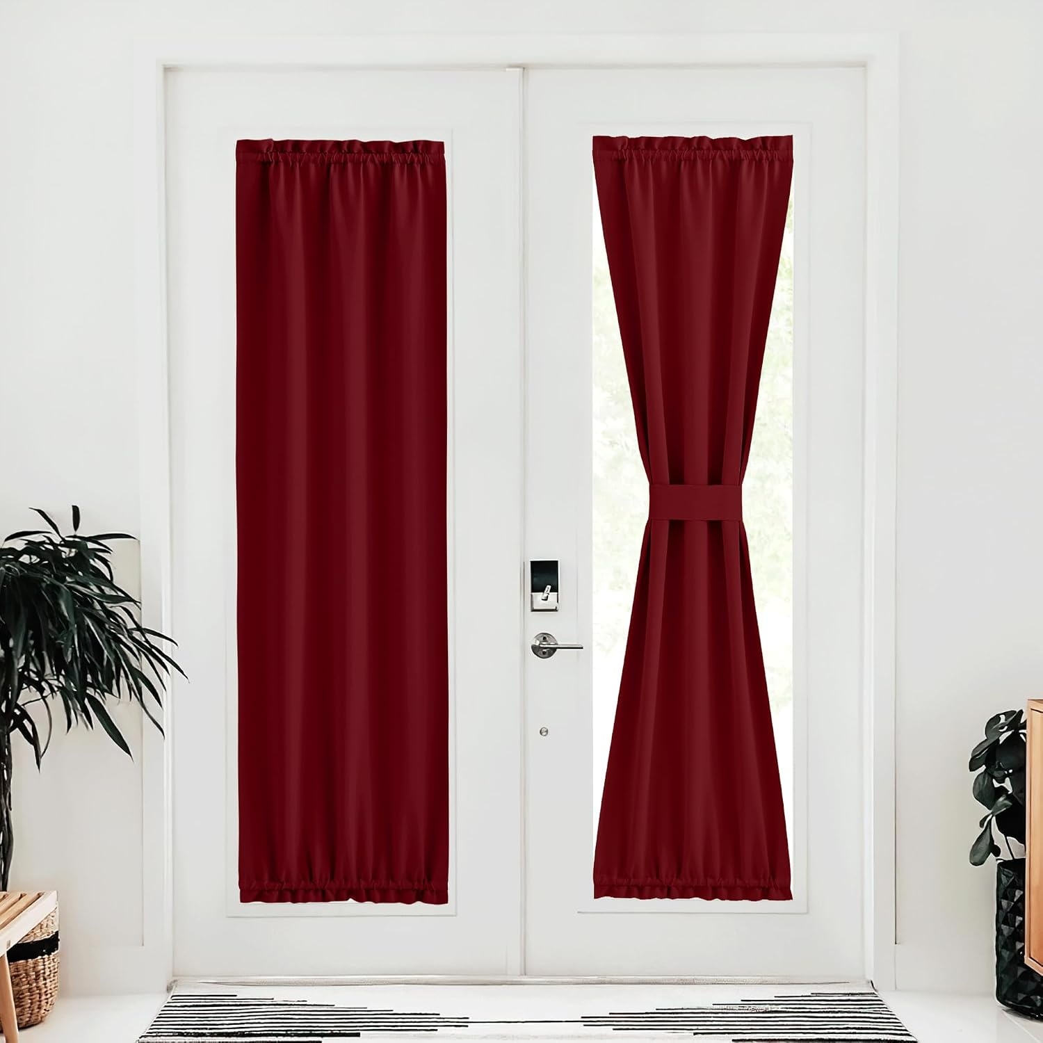 image:imageNICETOWN Stone Blue Blackout Door Curtains with Tieback for French WindowBurgundy