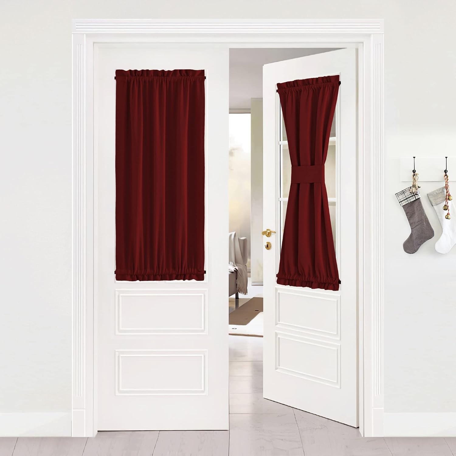image:imageNICETOWN Stone Blue Blackout Door Curtains with Tieback for French WindowBurgundy