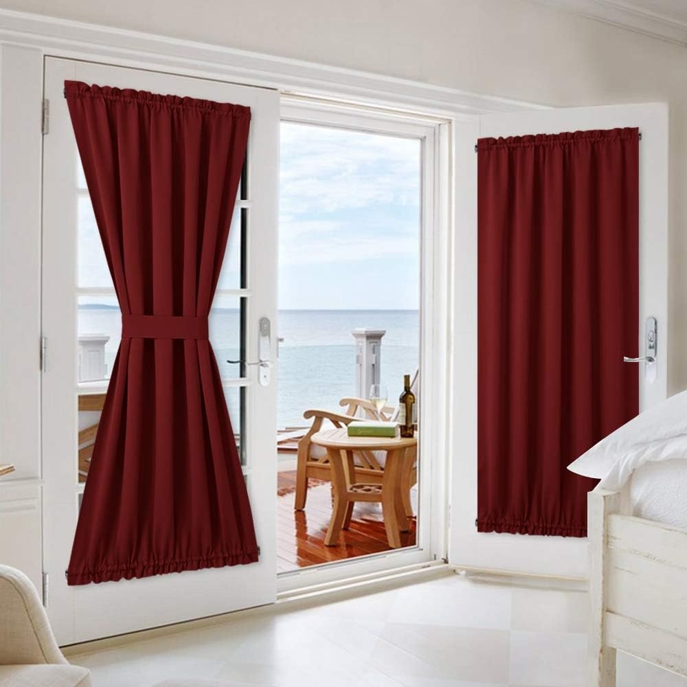 image:imageNICETOWN Stone Blue Blackout Door Curtains with Tieback for French WindowBurgundy