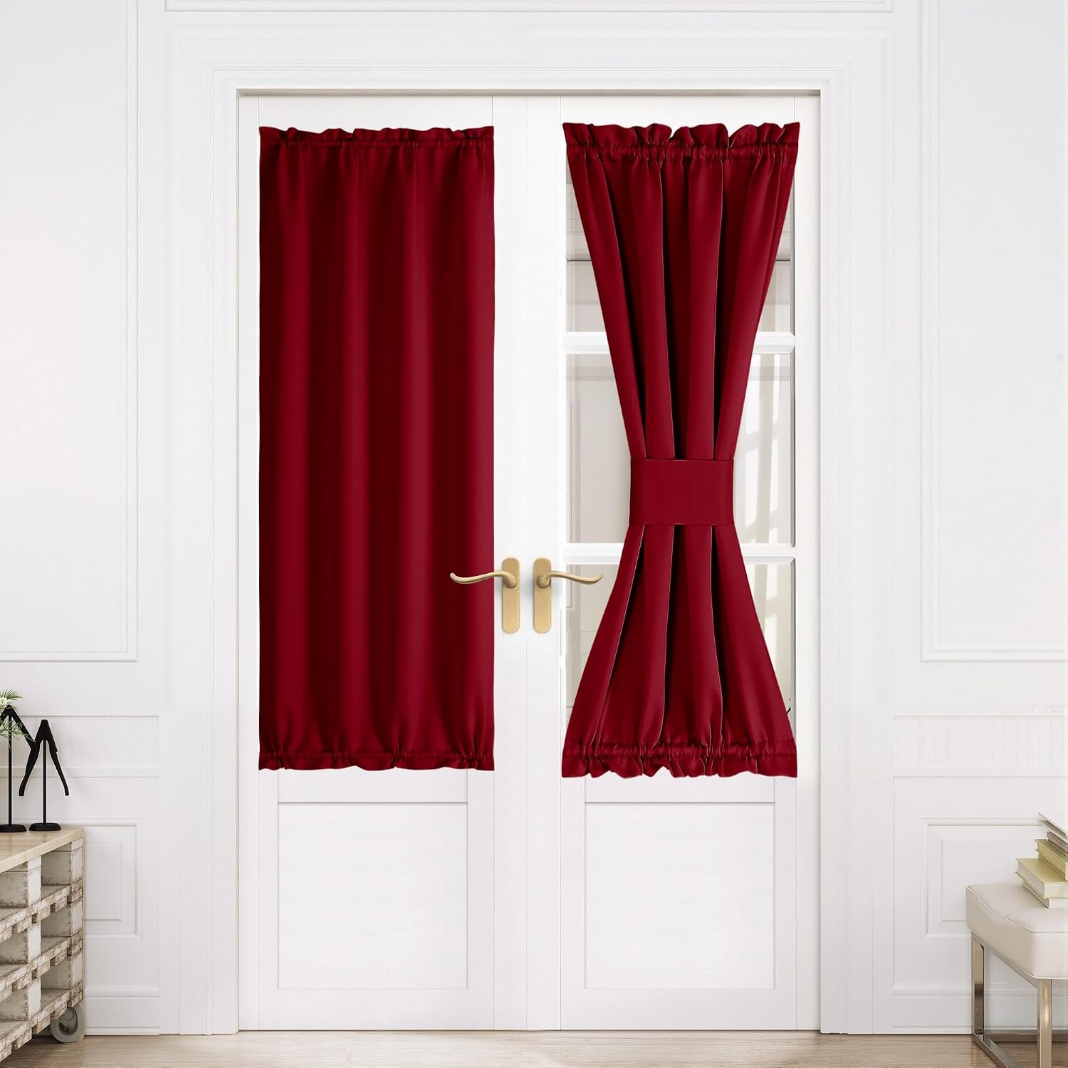 image:imageNICETOWN Stone Blue Blackout Door Curtains with Tieback for French WindowBurgundy