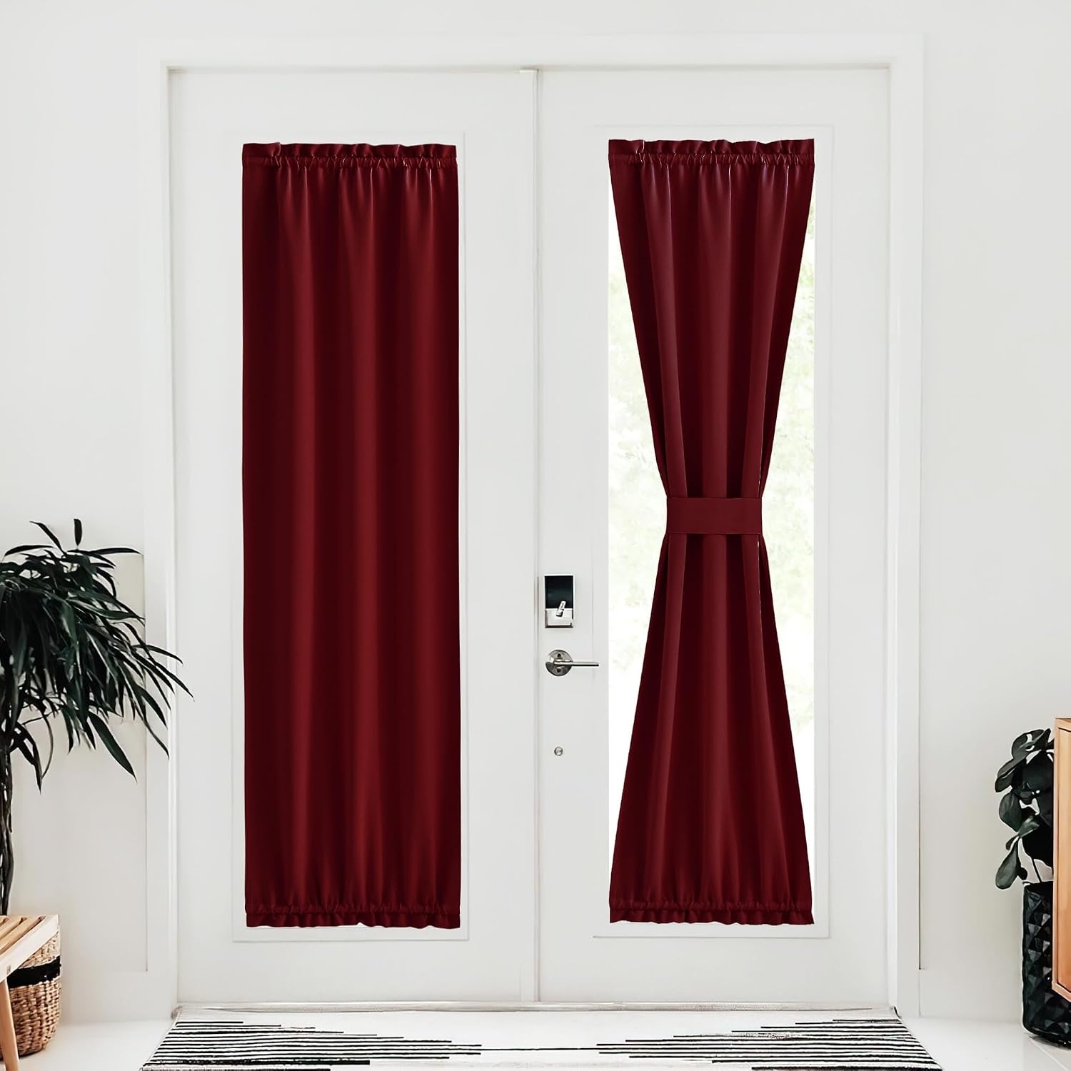 image:imageNICETOWN Stone Blue Blackout Door Curtains with Tieback for French WindowBurgundy