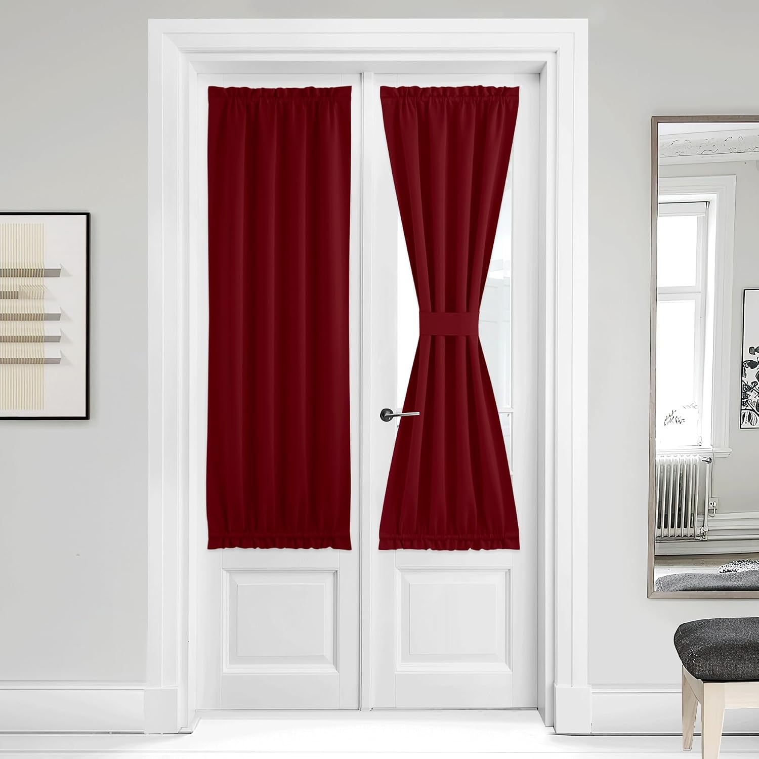 image:imageNICETOWN Stone Blue Blackout Door Curtains with Tieback for French WindowBurgundy