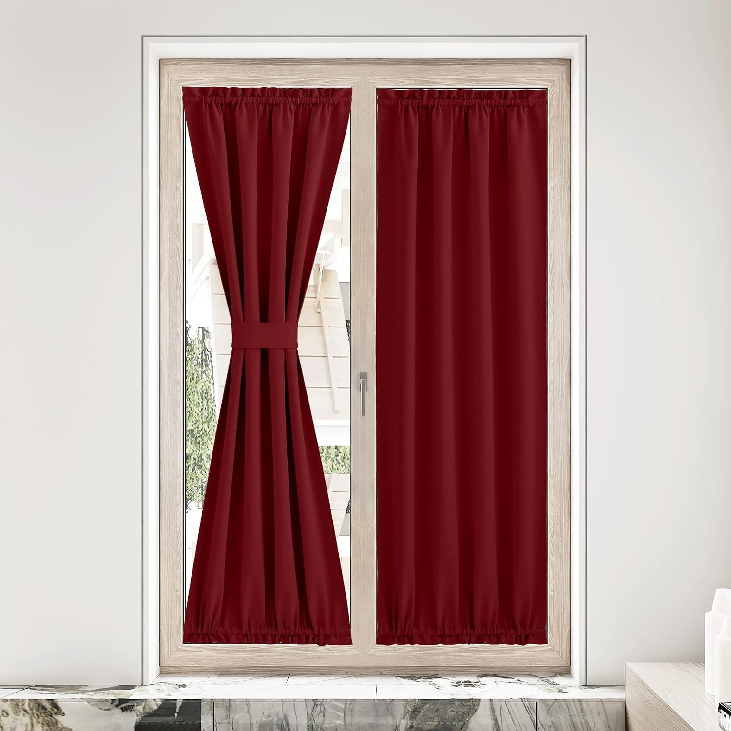 image:imageNICETOWN Stone Blue Blackout Door Curtains with Tieback for French WindowBurgundy